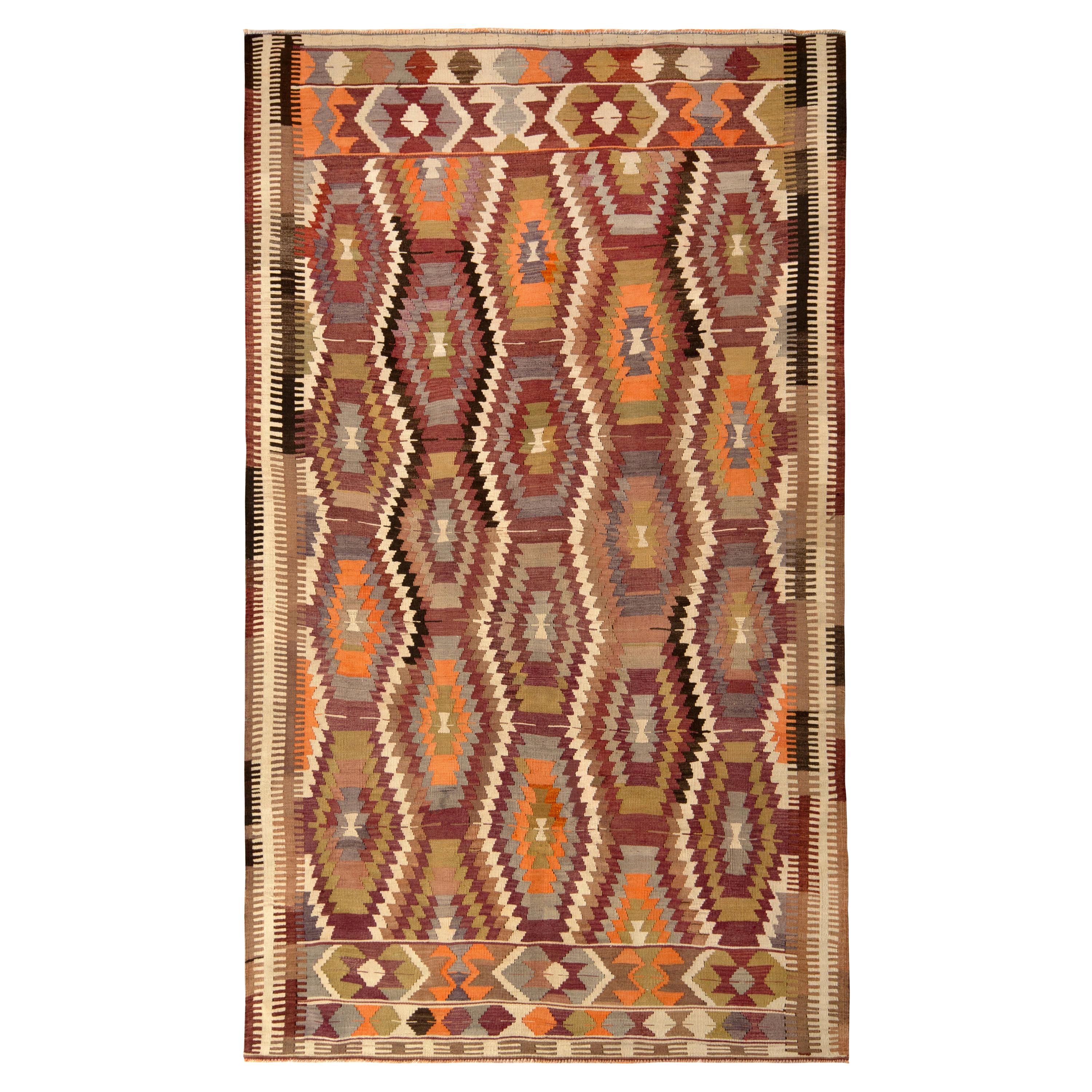 Handgewebter Vintage Antalya Kelim-Teppich in Beige mit geometrischem Muster von Teppich & Kelim