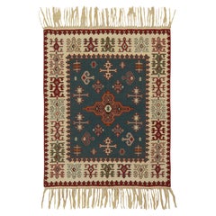 Retro Balkan Kilim Rug in Blue, Beige, Red Medallion Pattern by Rug & Kilim