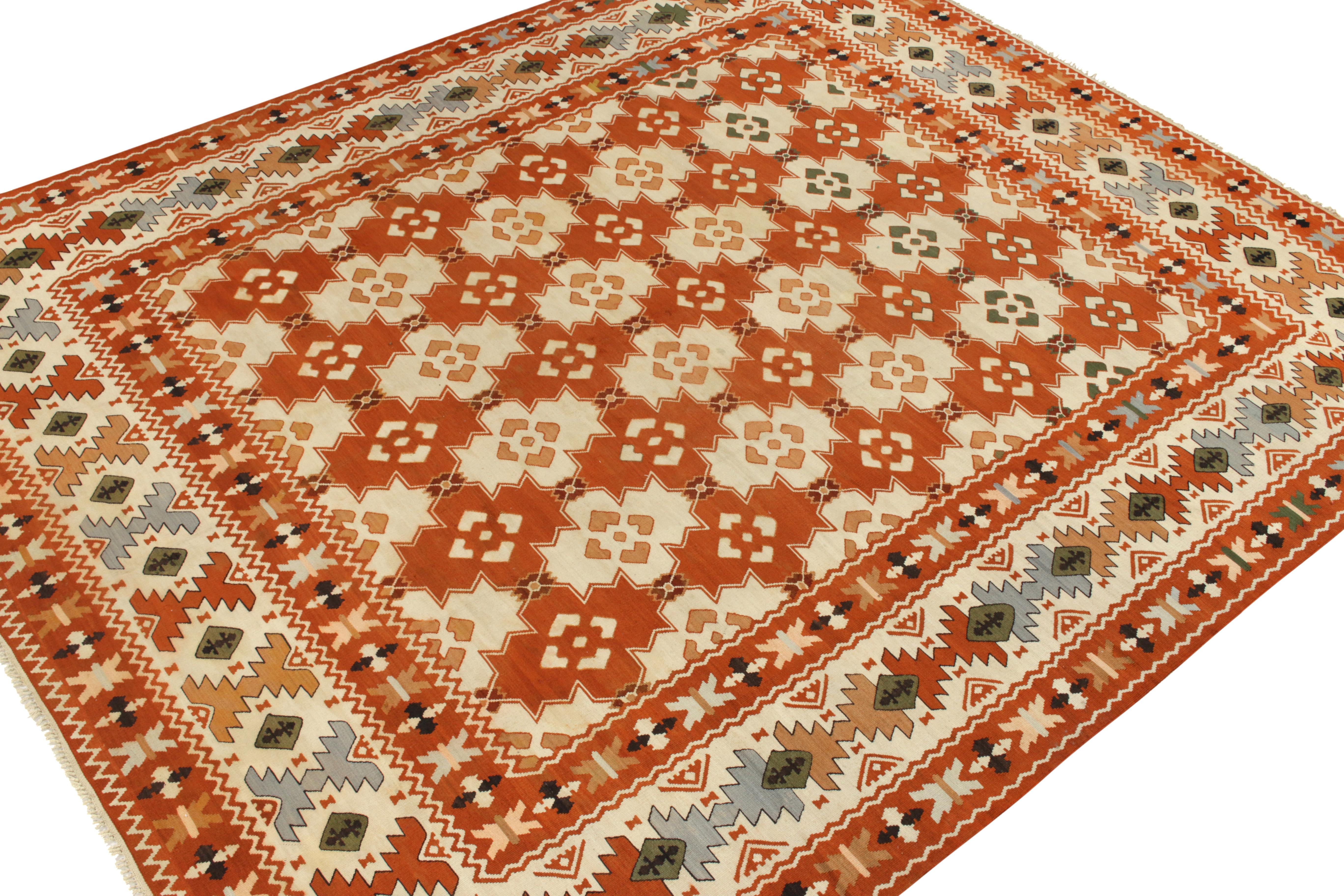 Turkish Handwoven Vintage Balkan Kilim rug in Orange Tribal Geometric by Rug & Kilim  For Sale