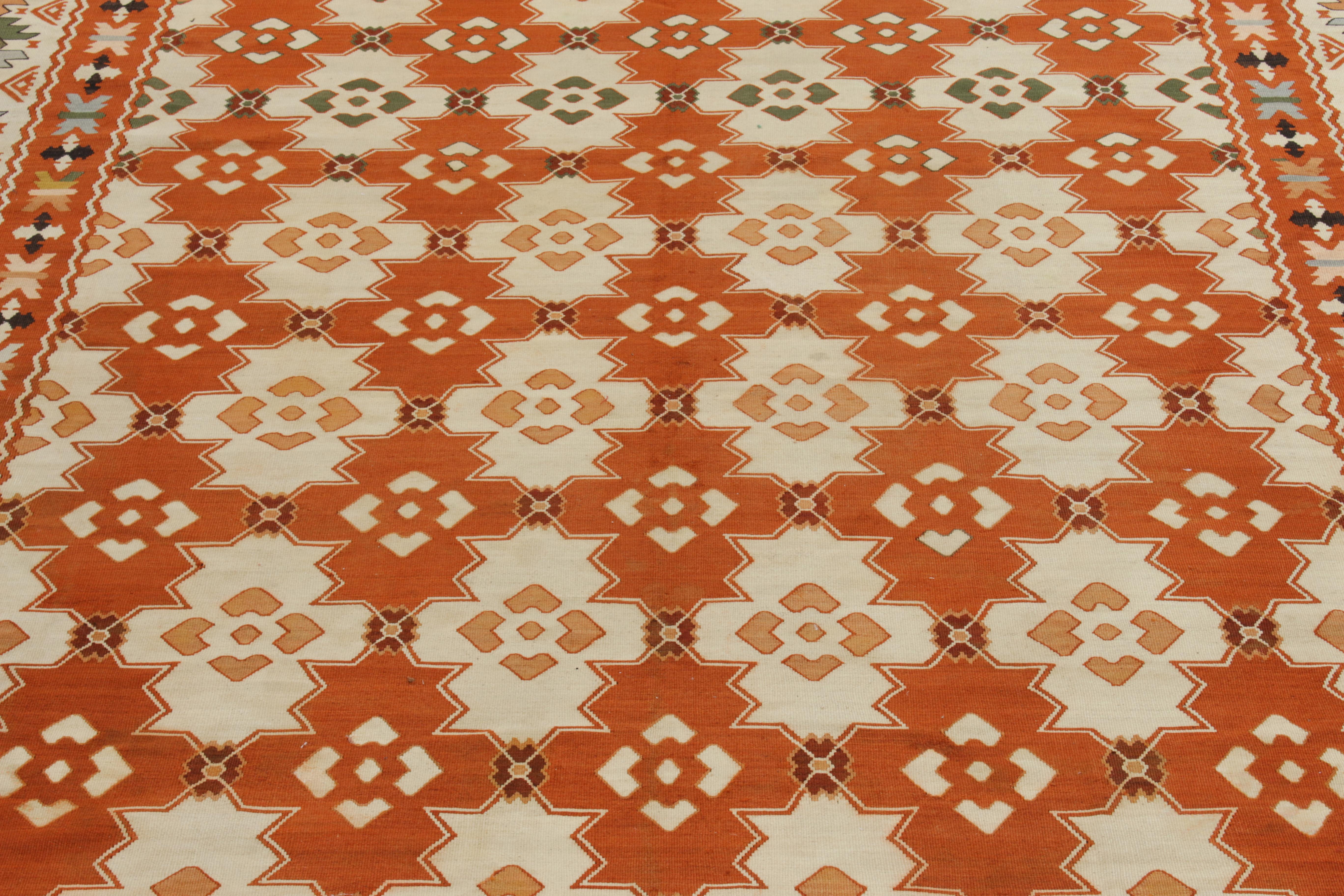 Hand-Knotted Handwoven Vintage Balkan Kilim rug in Orange Tribal Geometric by Rug & Kilim  For Sale