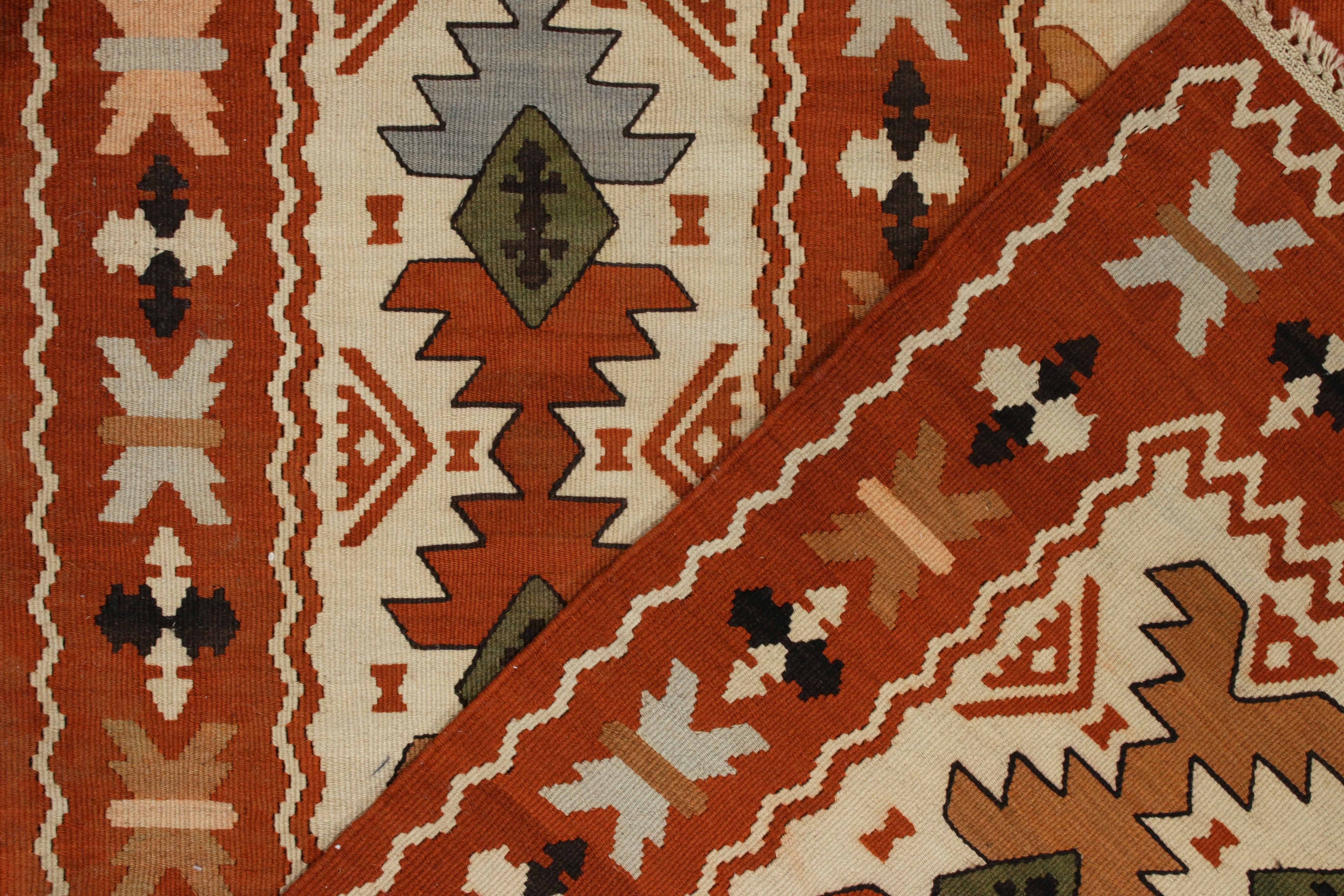 Mid-20th Century Handwoven Vintage Balkan Kilim rug in Orange Tribal Geometric by Rug & Kilim  For Sale