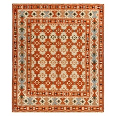 Handwoven Vintage Balkan Kilim rug in Orange, Beige Tribal Geometric Pattern