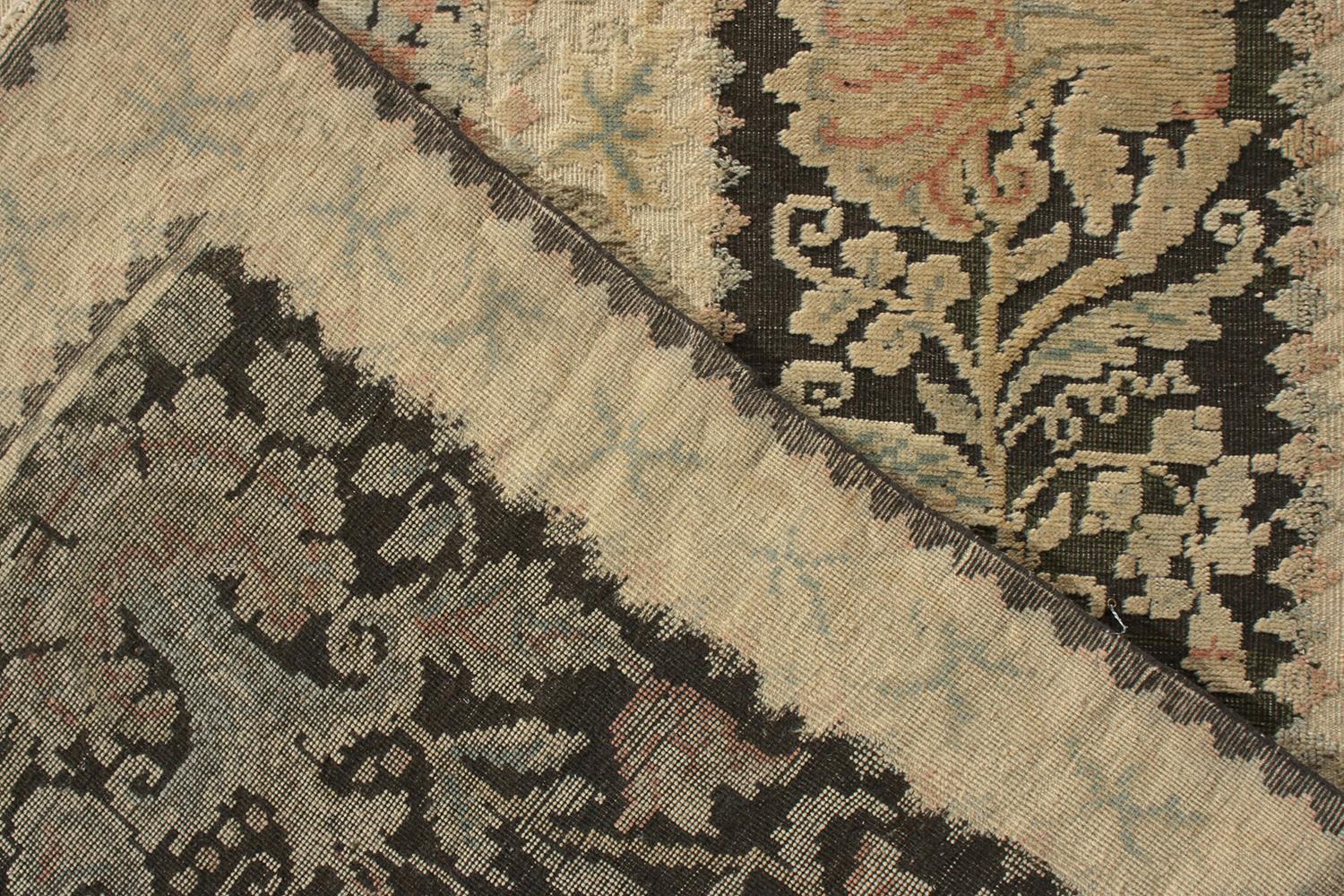 Vintage Bessarabian Rug in Beige-Brown, Green Floral Pattern by Rug & Kilim In Good Condition In Long Island City, NY