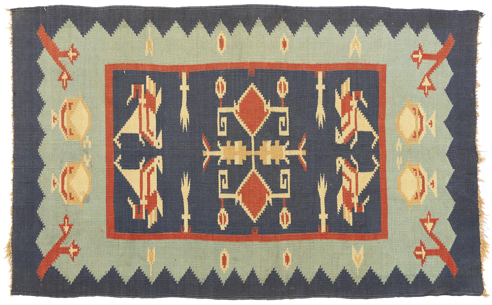 Alfombra Kilim Rumana Oltenia Azul Vintage Tejida a Mano en venta 3