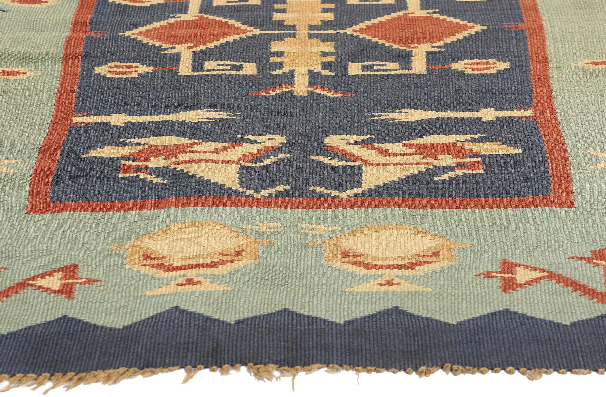 Alfombra Kilim Rumana Oltenia Azul Vintage Tejida a Mano Tejido a mano en venta
