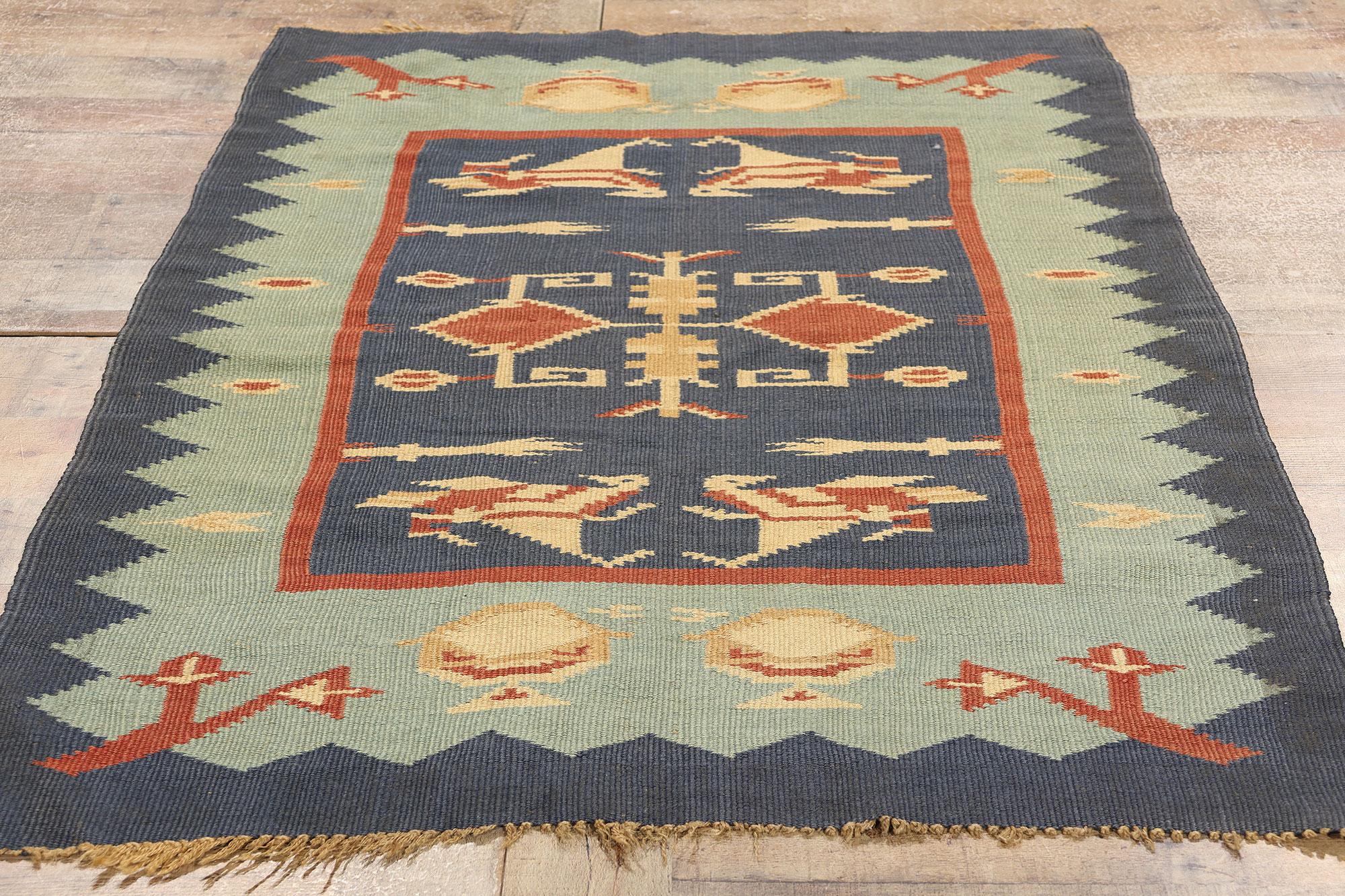 Alfombra Kilim Rumana Oltenia Azul Vintage Tejida a Mano en venta 1