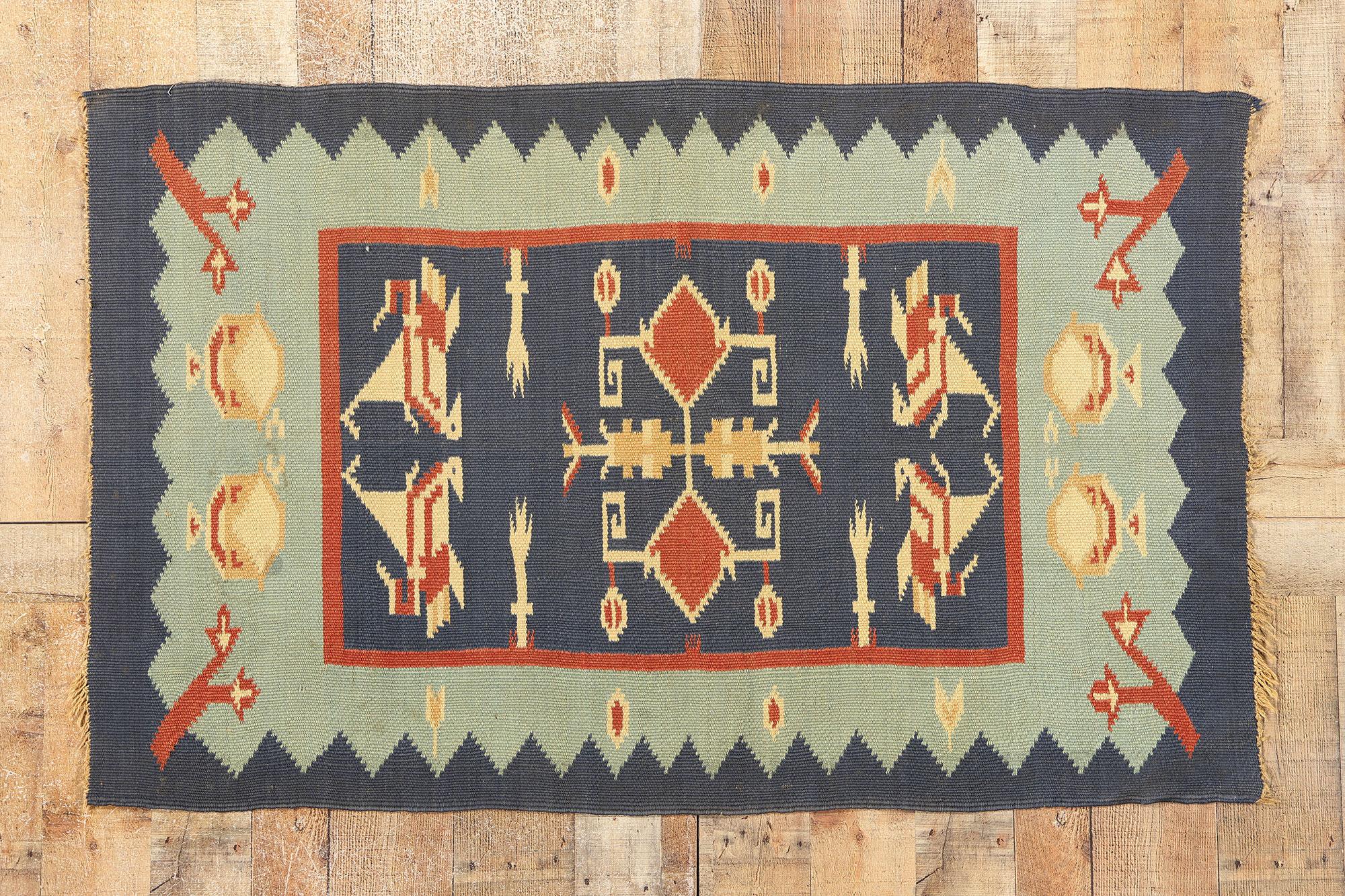 Alfombra Kilim Rumana Oltenia Azul Vintage Tejida a Mano en venta 2