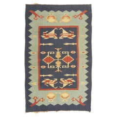 Handgewebter blauer Oltenia Rumänischer Kilim Teppich