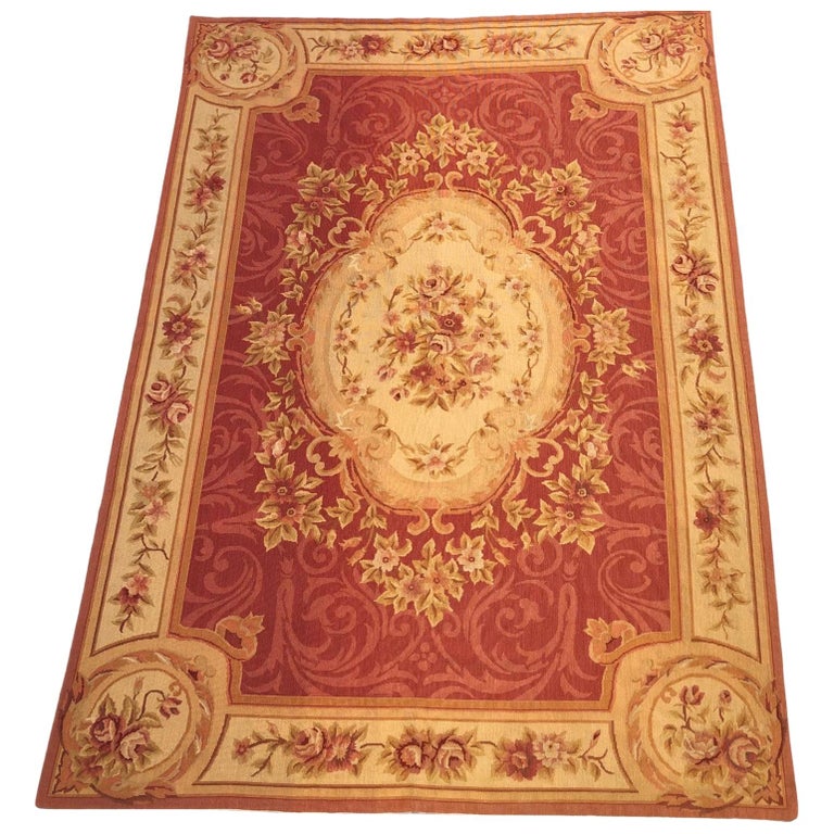 Handwoven Vintage French Aubusson Rug or Tapestry For Sale