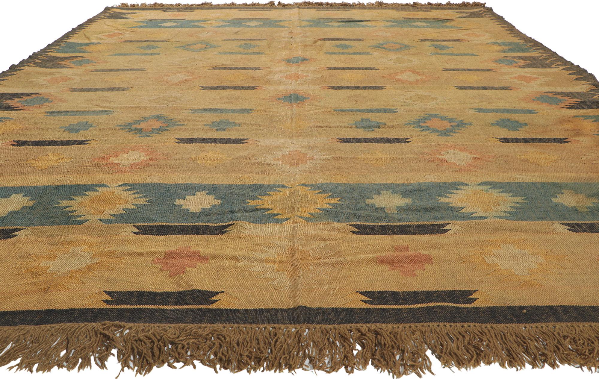 Hand-Woven Handwoven Vintage Indian Kilim Rug, Boho Tribal Meets Southwest Chic For Sale