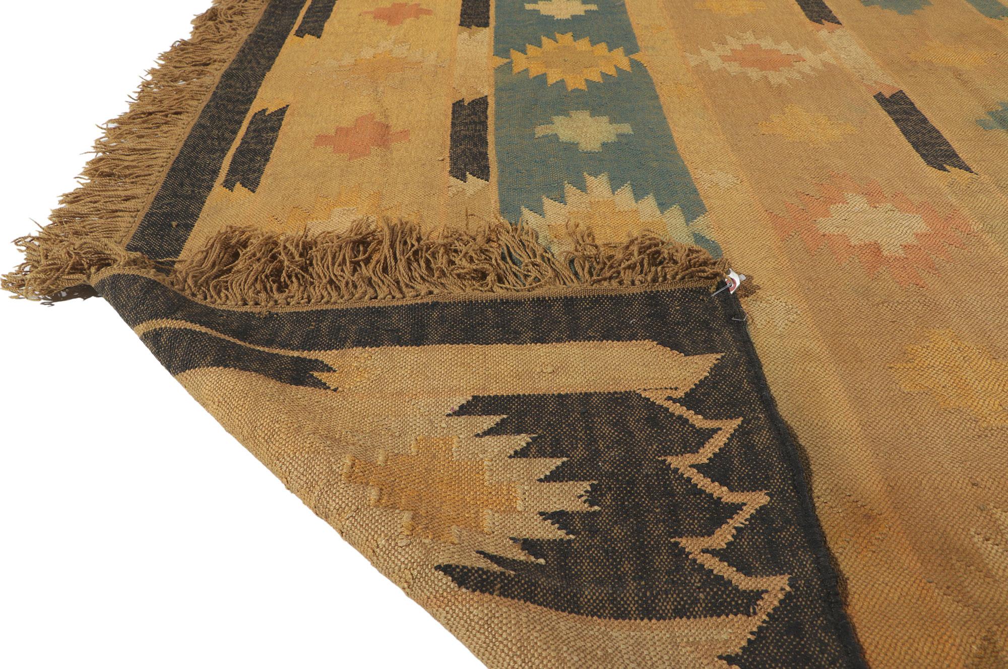 20th Century Handwoven Vintage Indian Kilim Rug, Boho Tribal Meets Southwest Chic For Sale