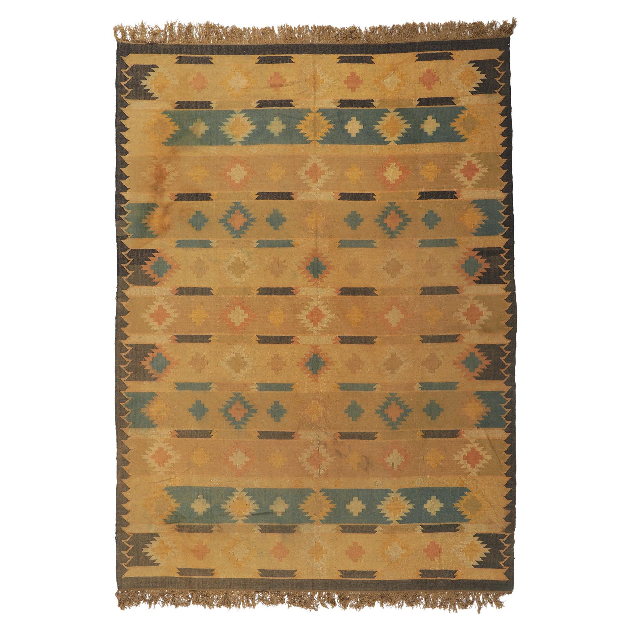 Handgewebter indischer Kelim-Teppich im Vintage-Stil, Boho Tribal Meets Southwest Chic