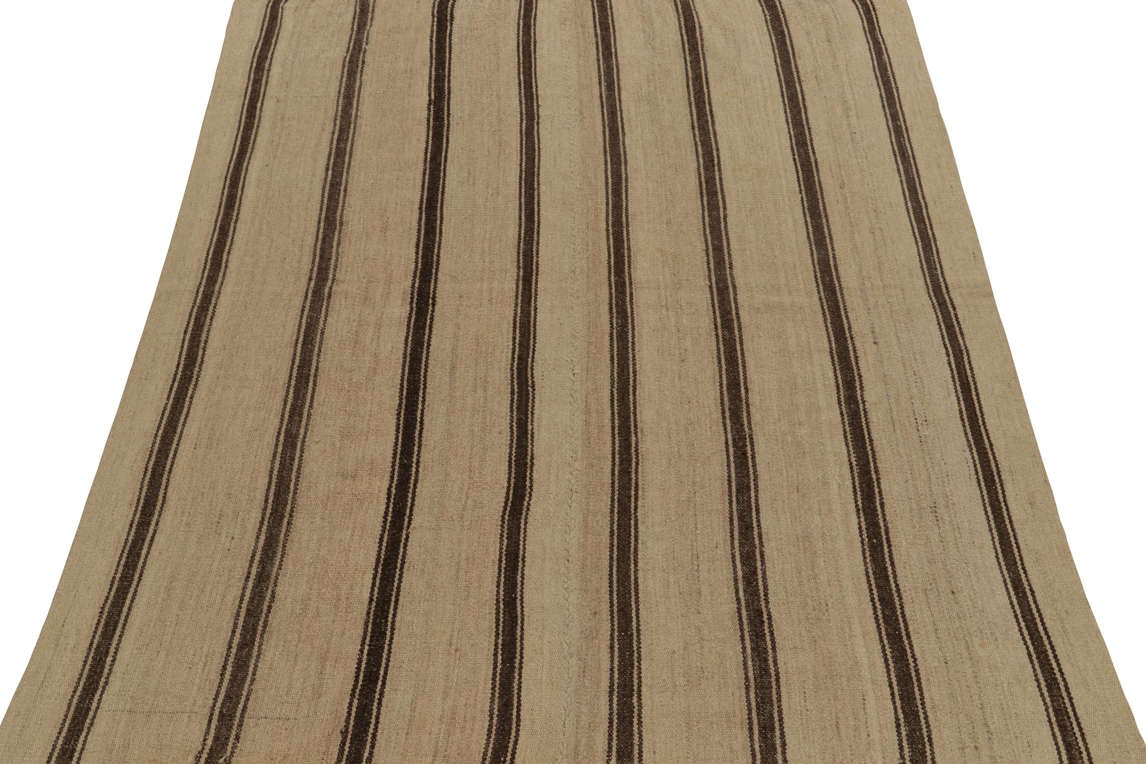 Turkish Handwoven Vintage Kilim Beige-Brown Stripe Patterns by Rug & Kilim For Sale
