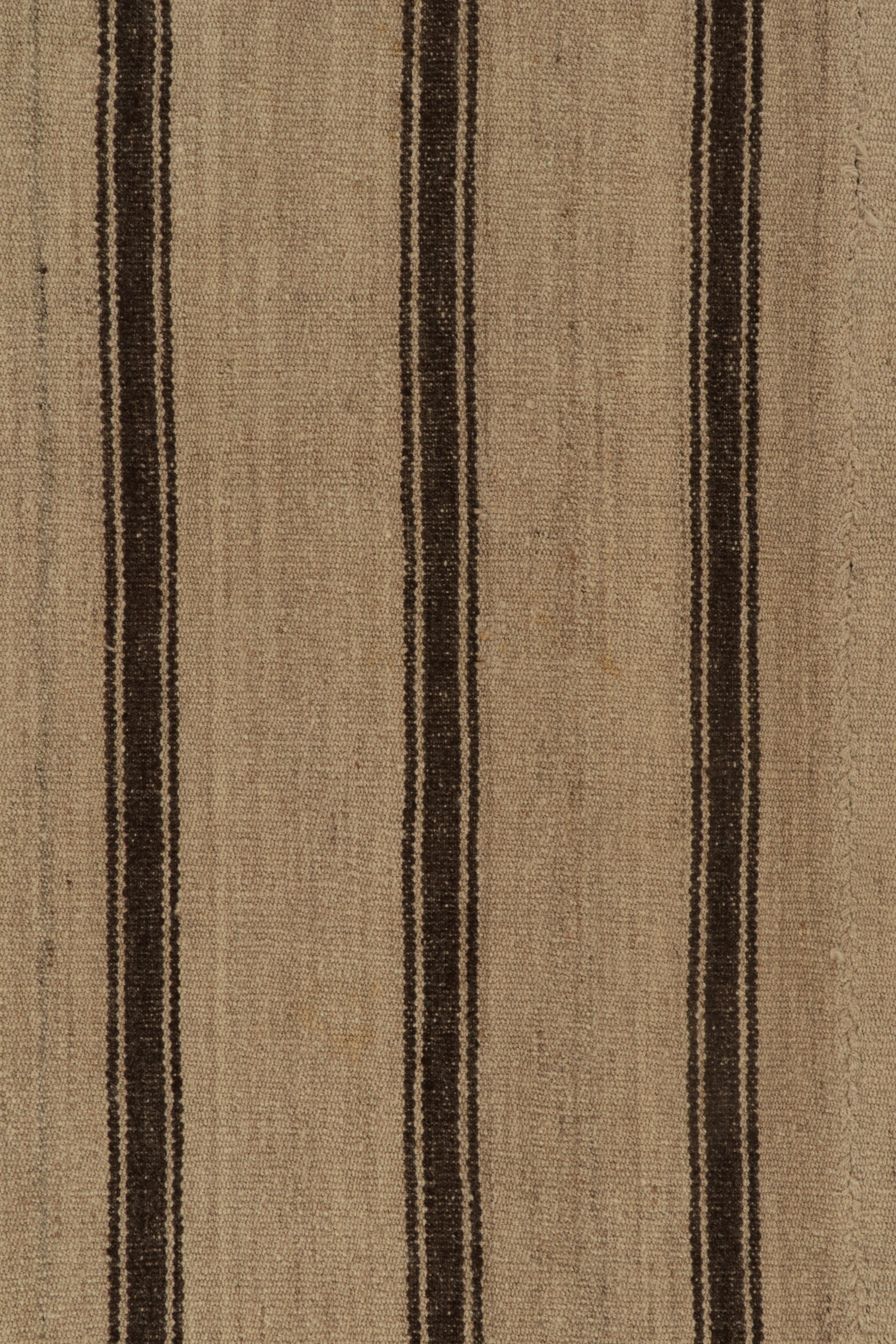 Mid-20th Century Handwoven Vintage Kilim Beige-Brown Stripe Patterns by Rug & Kilim For Sale