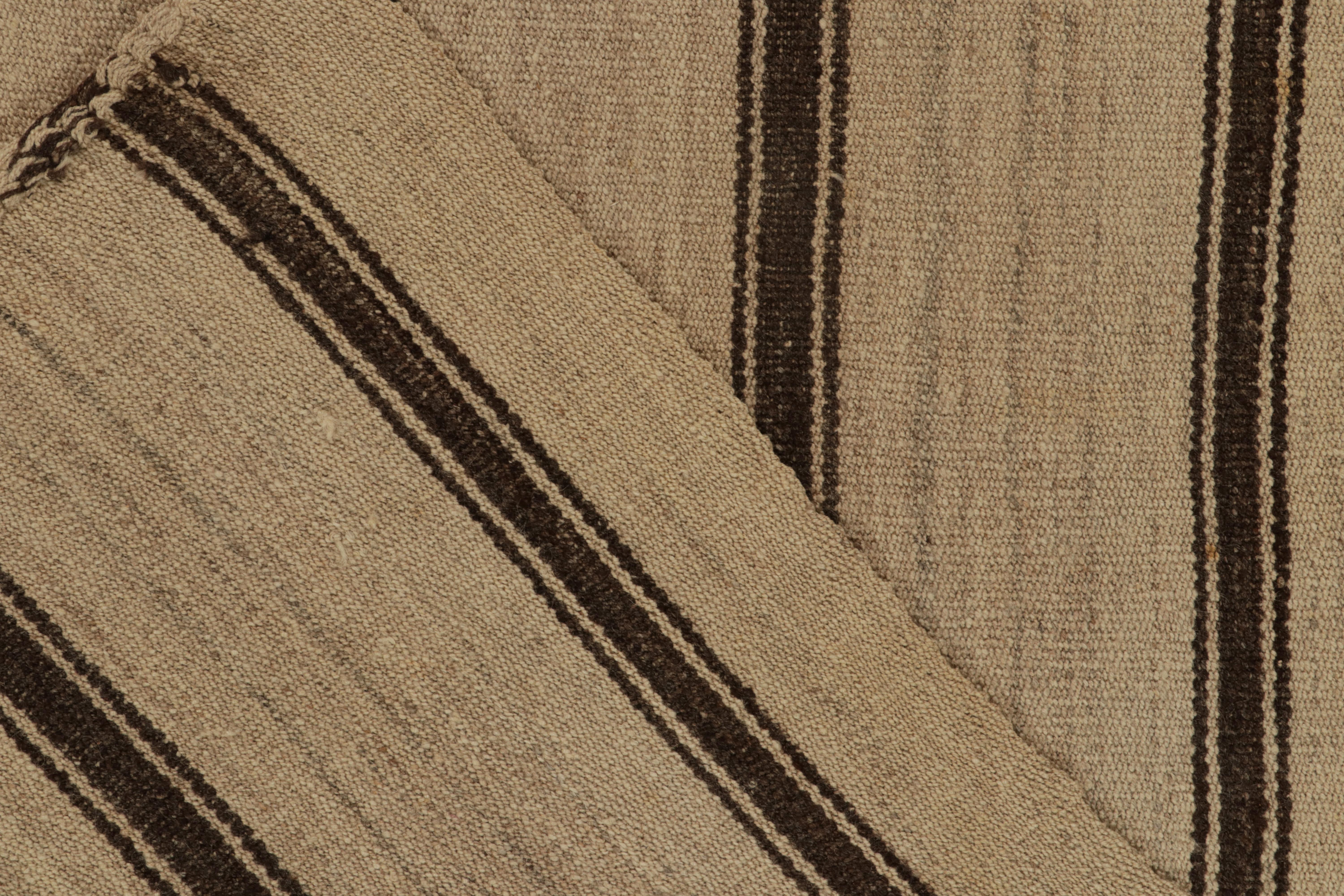 Wool Handwoven Vintage Kilim Beige-Brown Stripe Patterns by Rug & Kilim For Sale