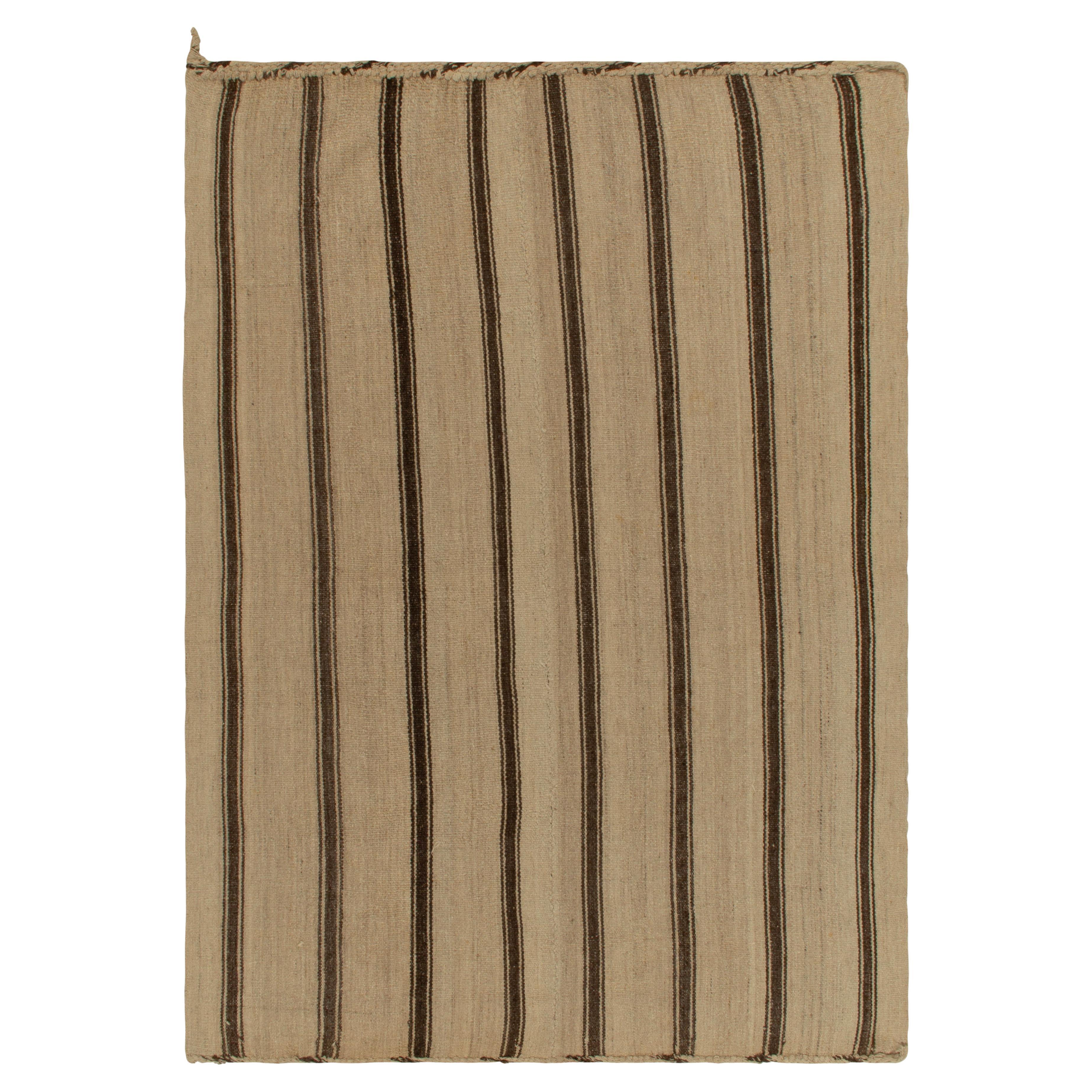 Handwoven Vintage Kilim Beige-Brown Stripe Patterns by Rug & Kilim
