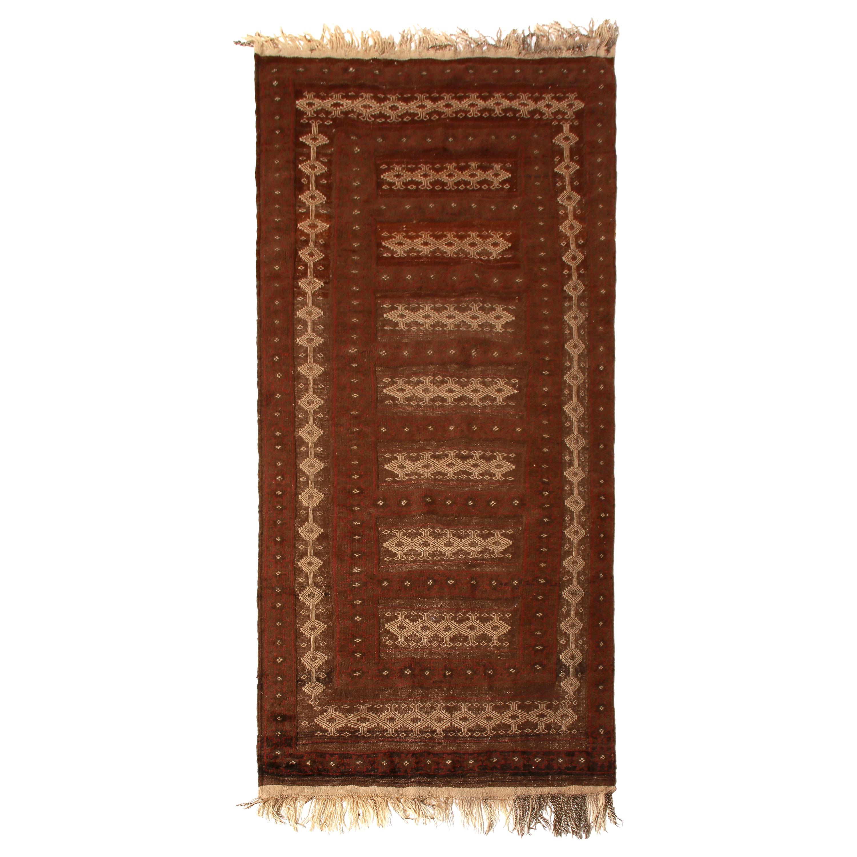 Handwoven Vintage Kilim Brown Beige and Red Traditional Flat-Weave