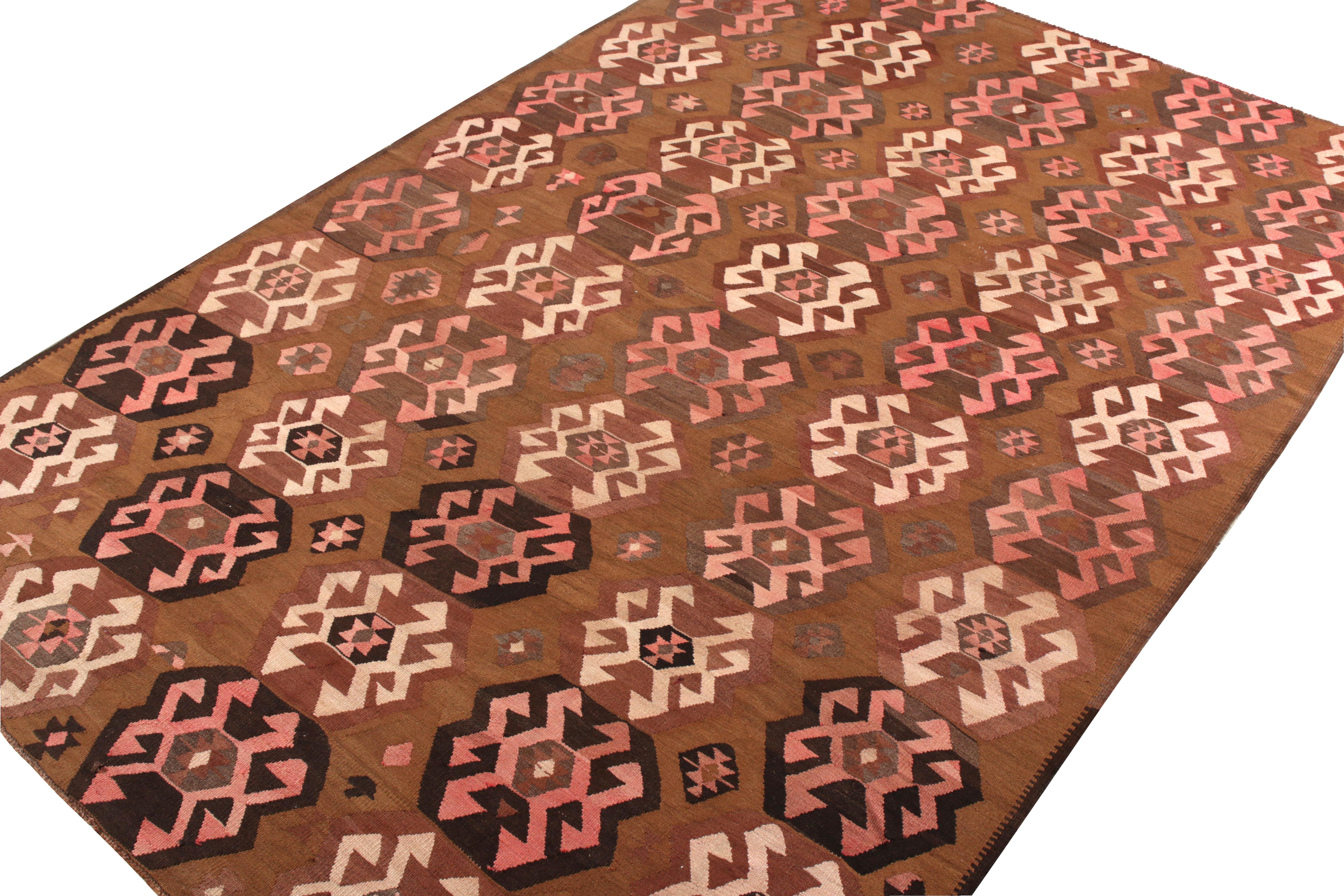 Tribal Handwoven Vintage Kilim Rug in Beige-Brown Geometric Pattern by Rug & Kilim For Sale