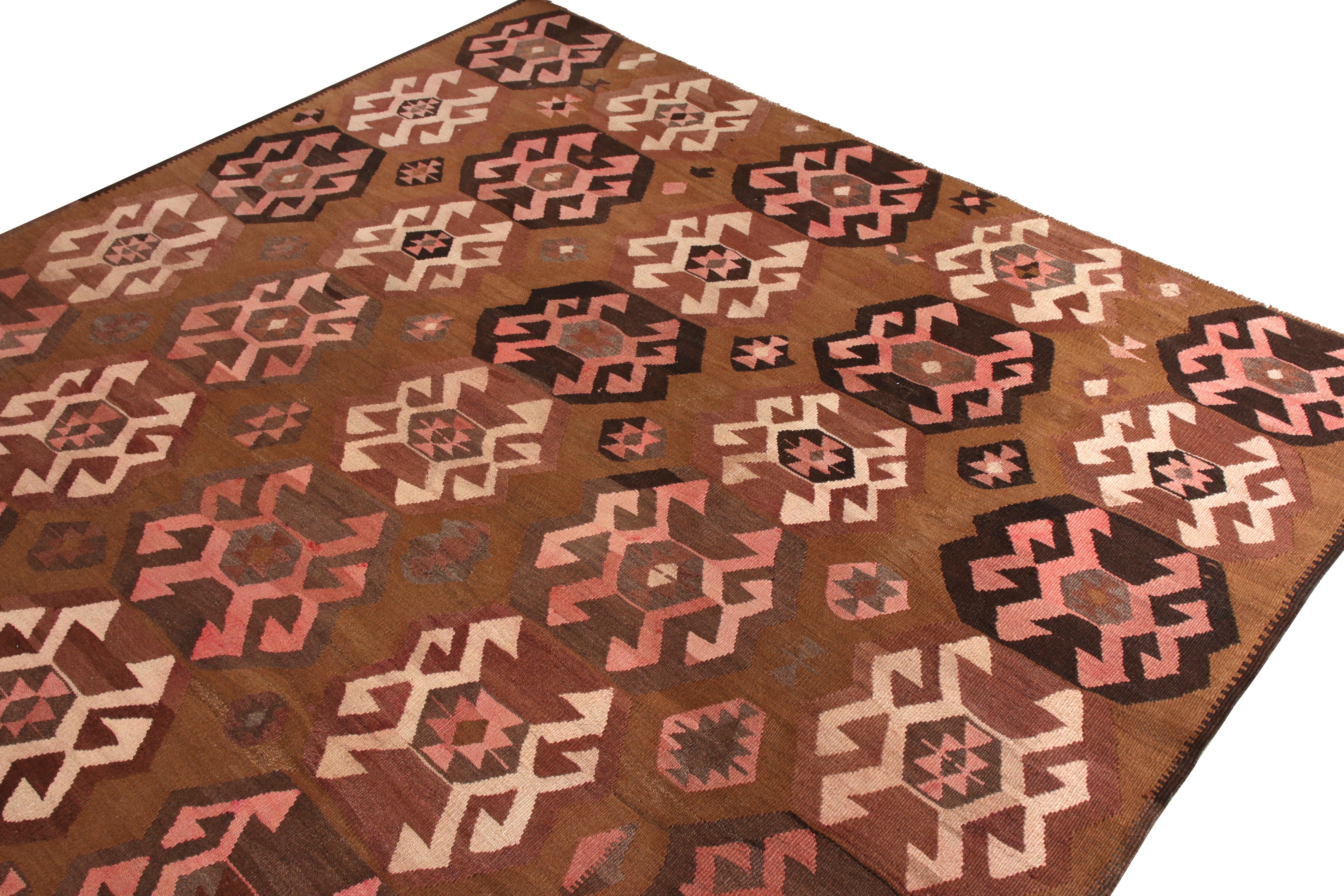 Turkish Handwoven Vintage Kilim Rug in Beige-Brown Geometric Pattern by Rug & Kilim For Sale