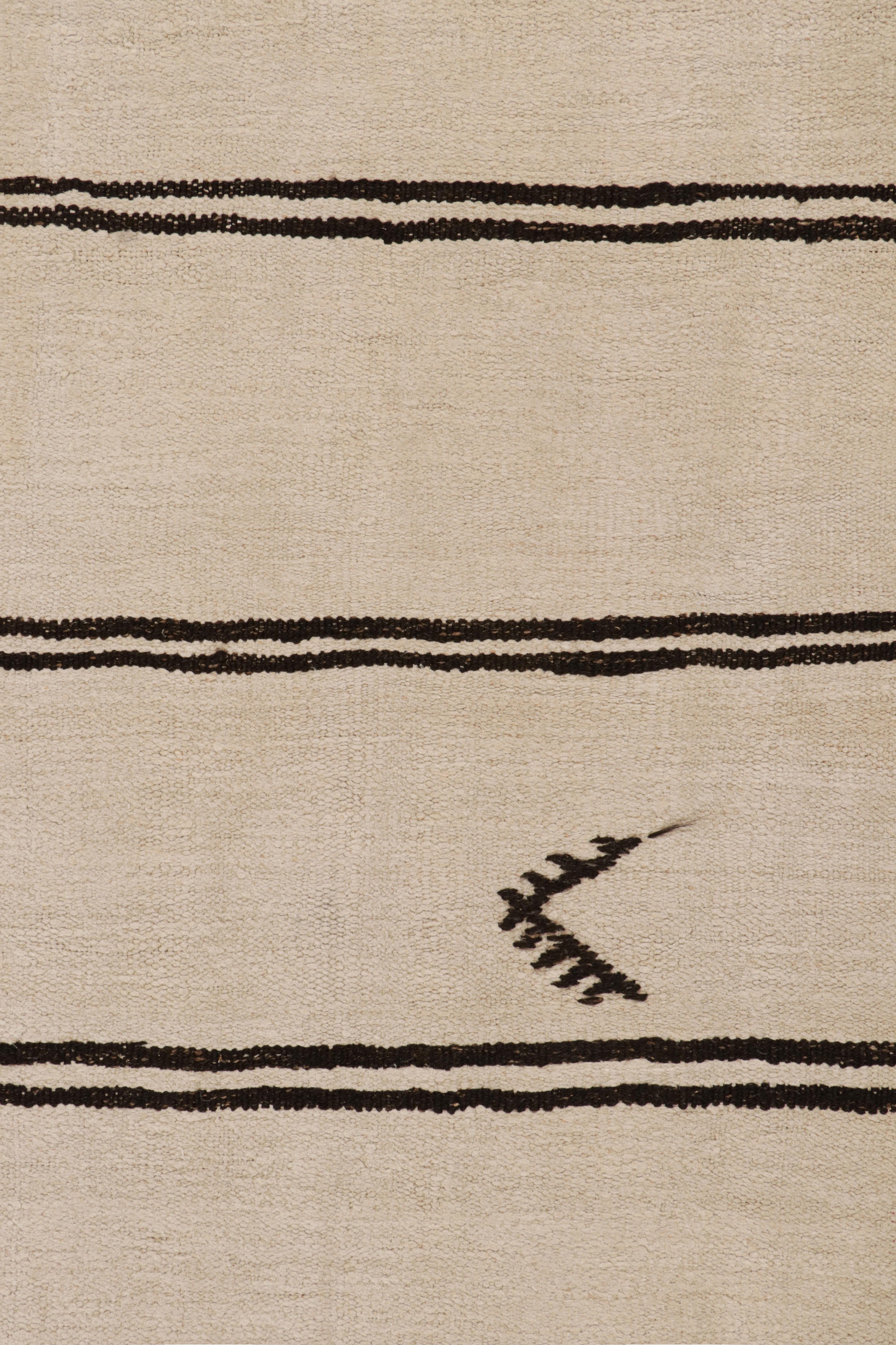 Other Handwoven Vintage Kilim Rug in Beige-White & Black Stripe Pattern by Rug & Kilim