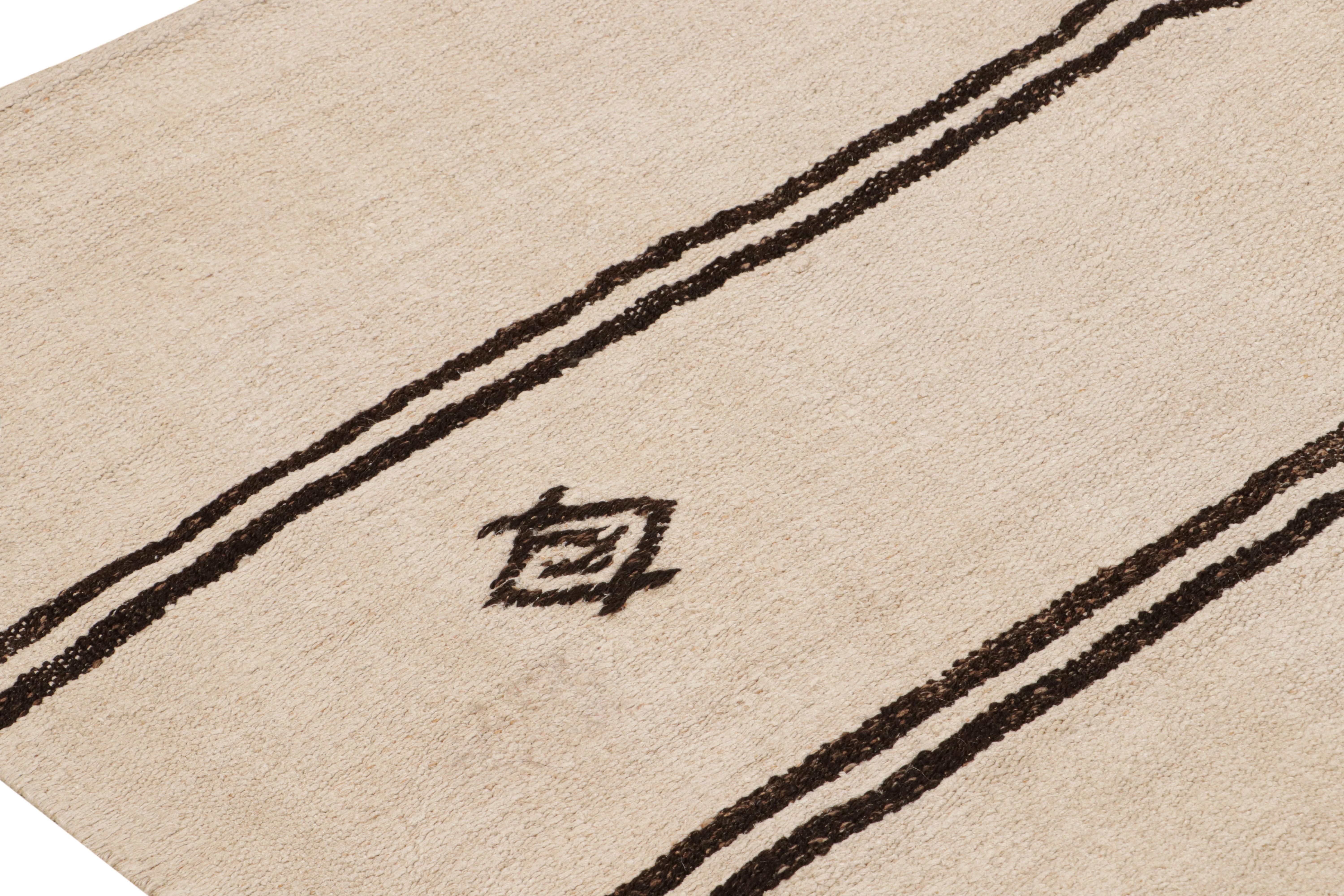Handwoven Vintage Kilim Rug in Beige-White & Black Stripe Pattern by Rug & Kilim In Good Condition In Long Island City, NY