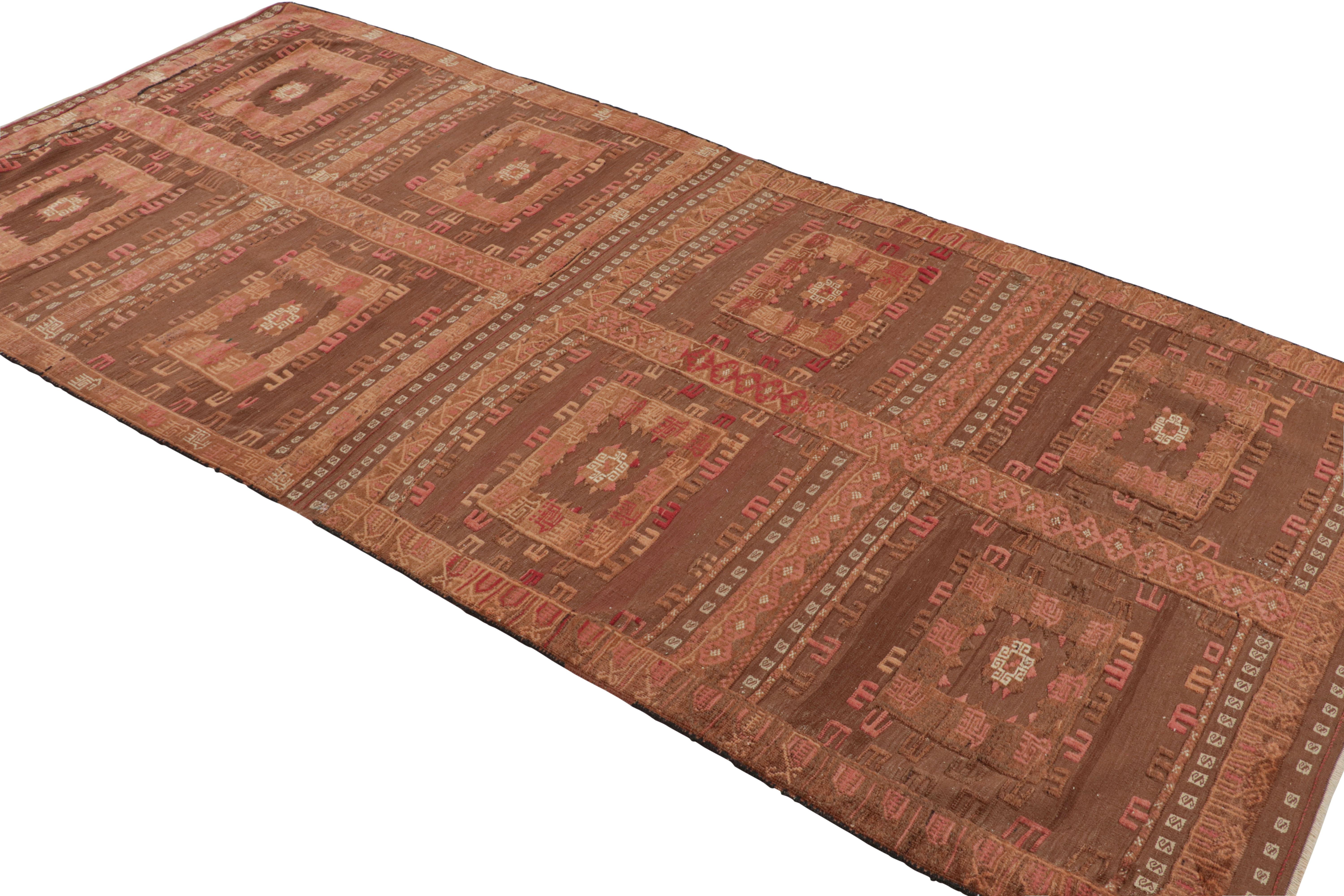 Afghan Handwoven Vintage Kilim Rug in Brown Tribal Geometric Pattern by Rug & Kilim For Sale