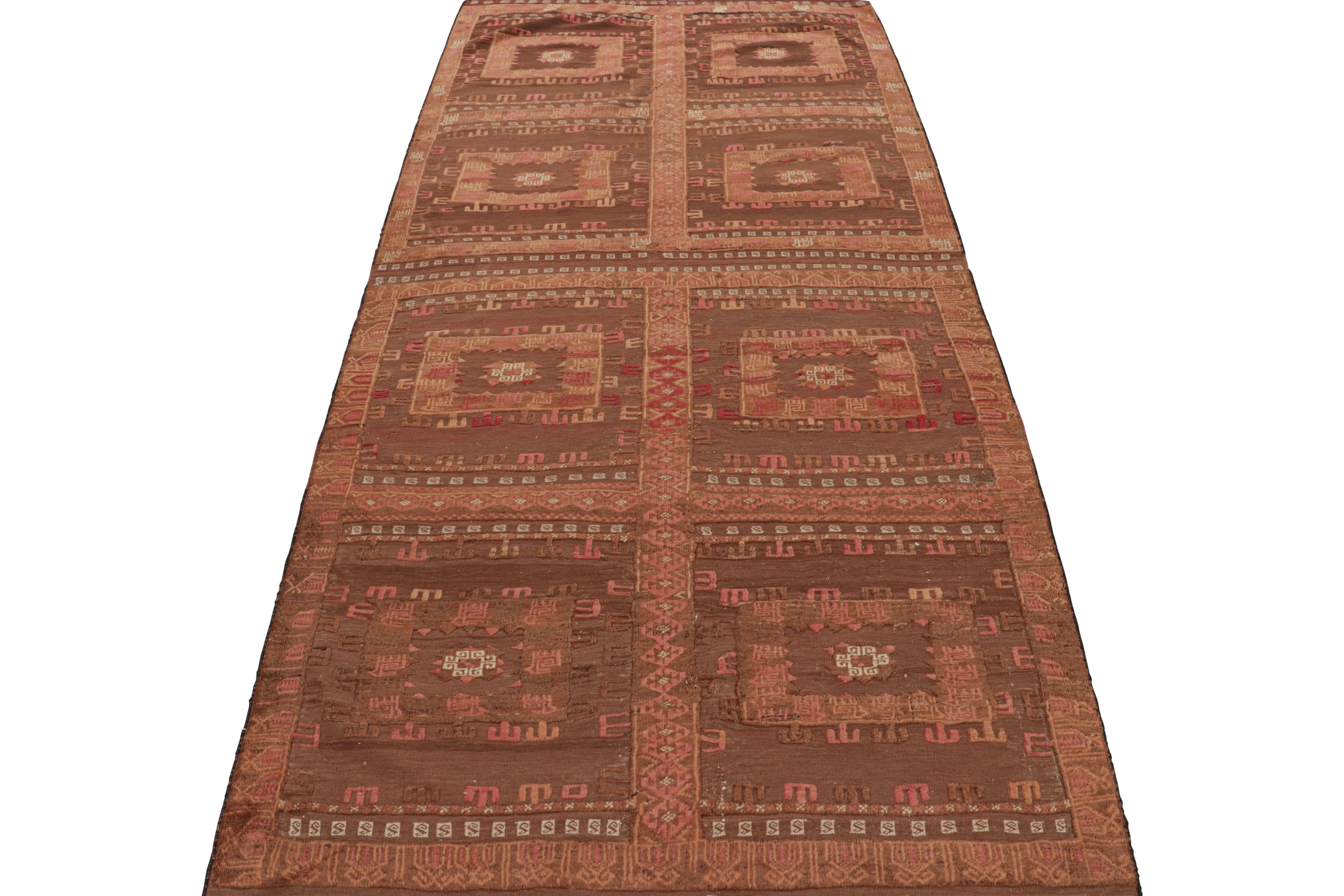 Hand-Knotted Handwoven Vintage Kilim Rug in Brown Tribal Geometric Pattern by Rug & Kilim For Sale