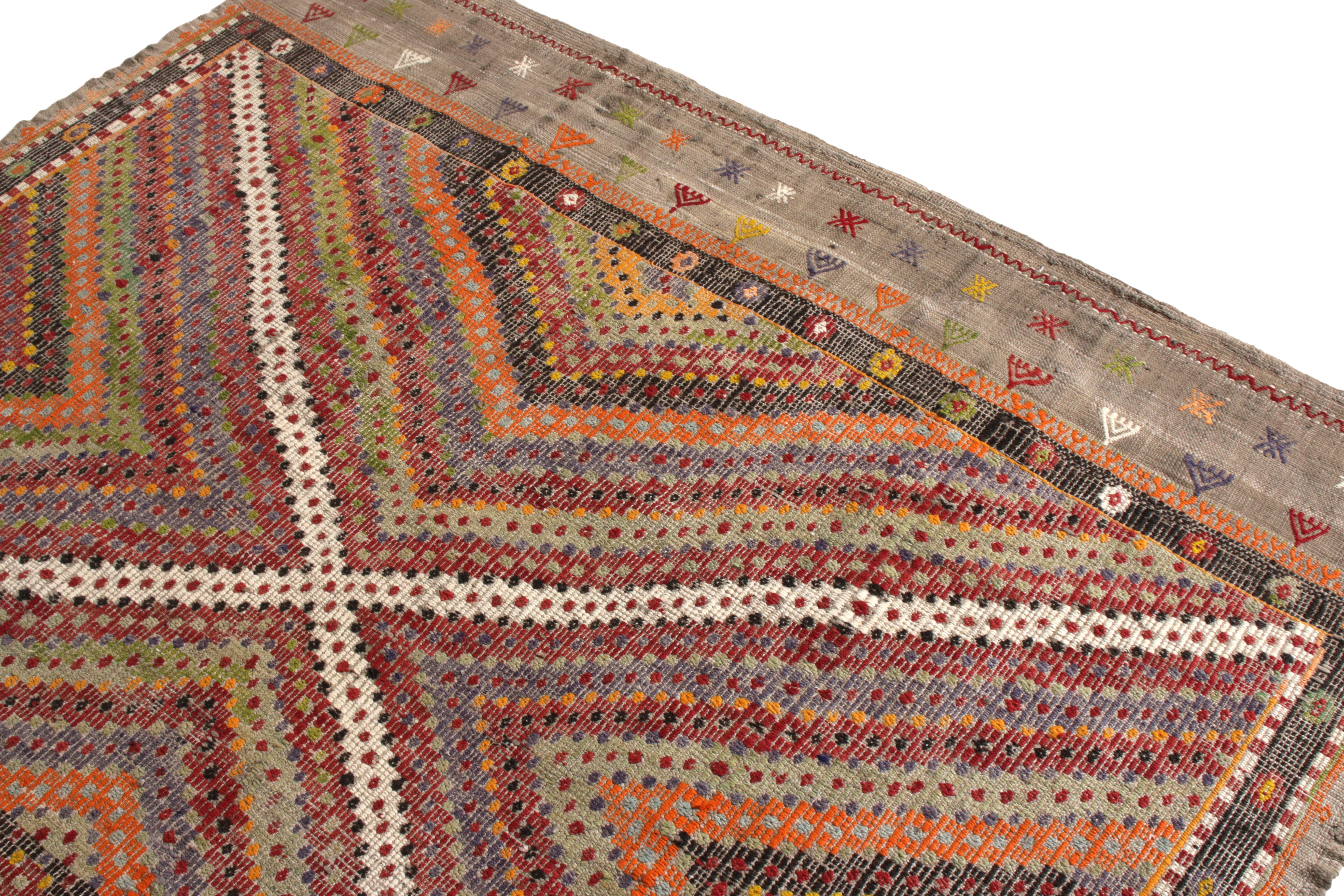 Turkish Vintage Kilim Rug in High-Low Multicolor Geometric Pattern by Rug & Kilim For Sale
