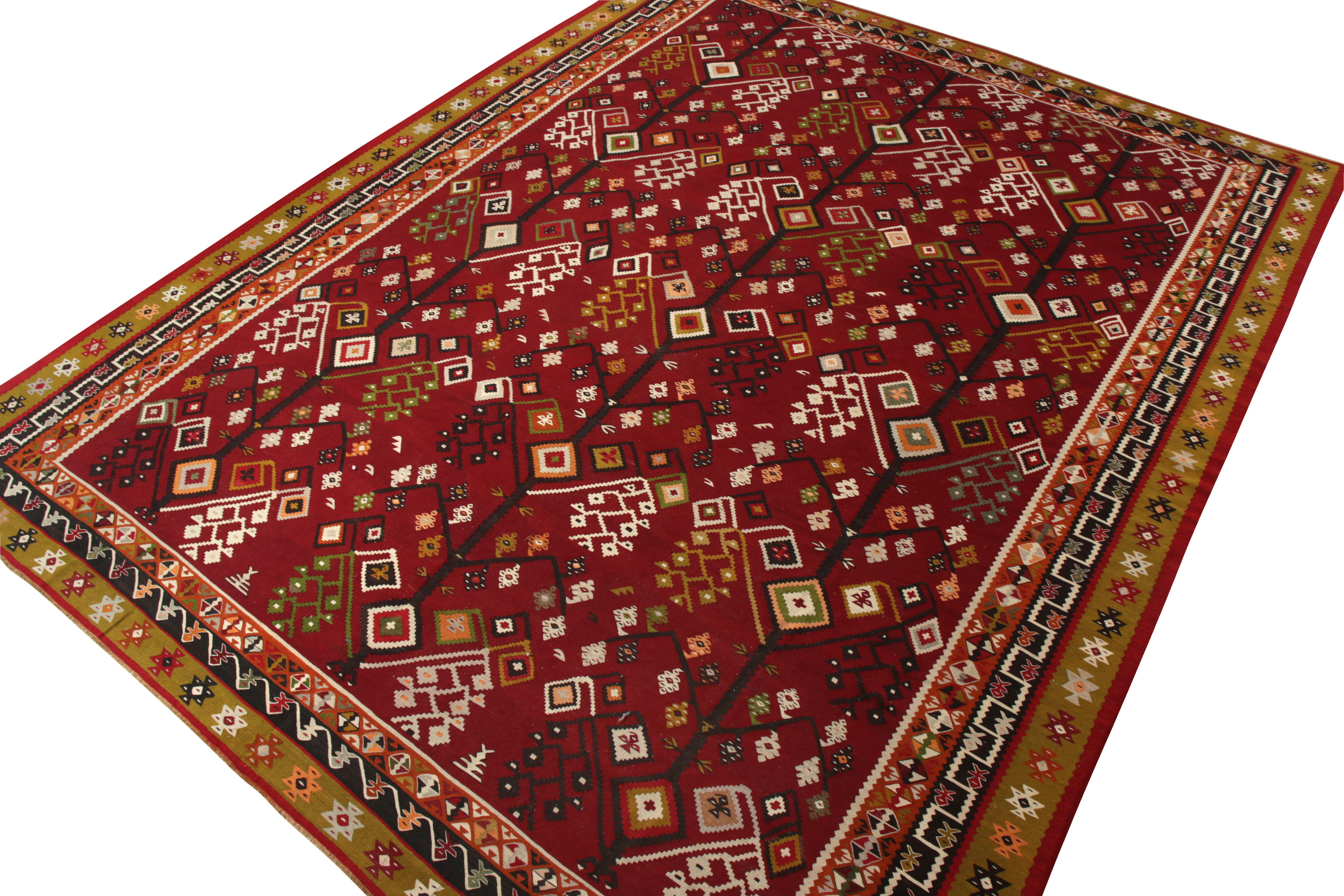 Tribal Handwoven Vintage Kilim Rug in Red and Gold Geometric Pattern by Rug & Kilim For Sale