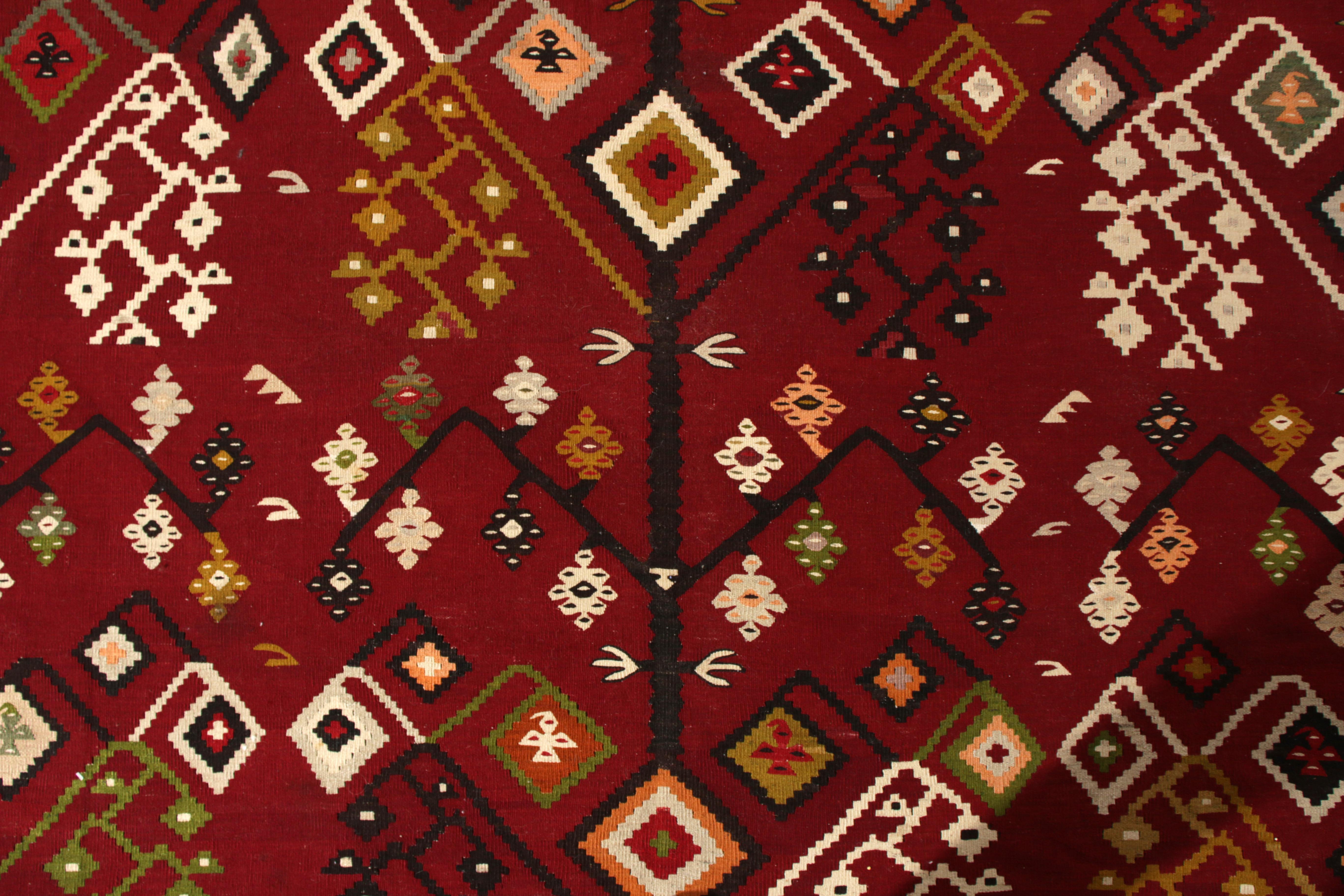 Turkish Handwoven Vintage Kilim Rug in Red and Gold Geometric Pattern by Rug & Kilim For Sale