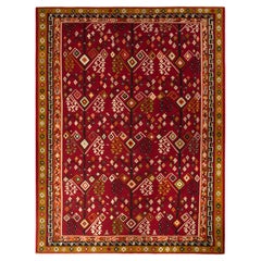 Handwoven Retro Kilim Rug in Red and Gold Geometric Pattern by Rug & Kilim
