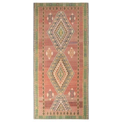 Handwoven Vintage Kilim Rug in Red with Beige Geometric Pattern