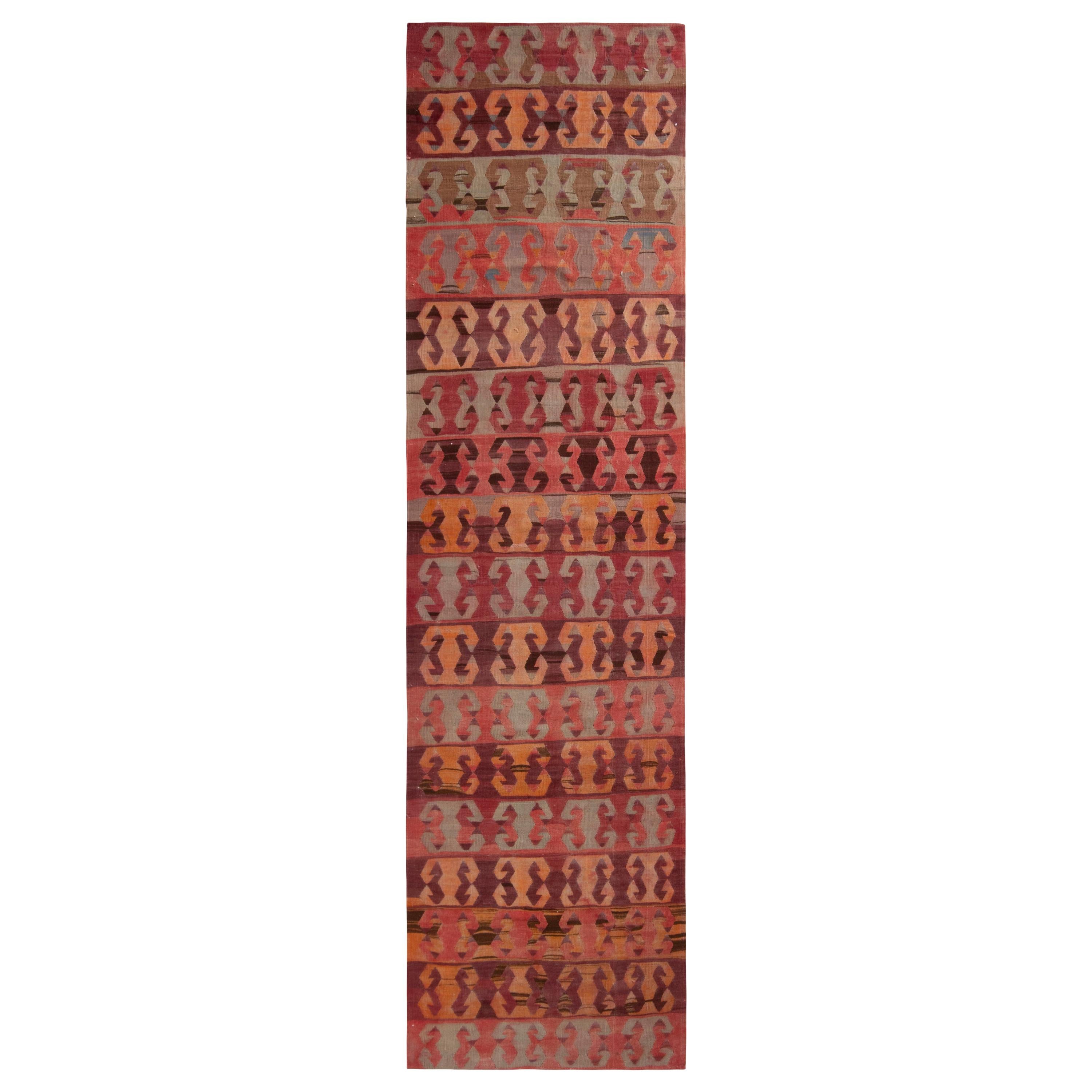 Handwoven Vintage Kilim Rug in Red and Gold Geometric Pattern by Rug