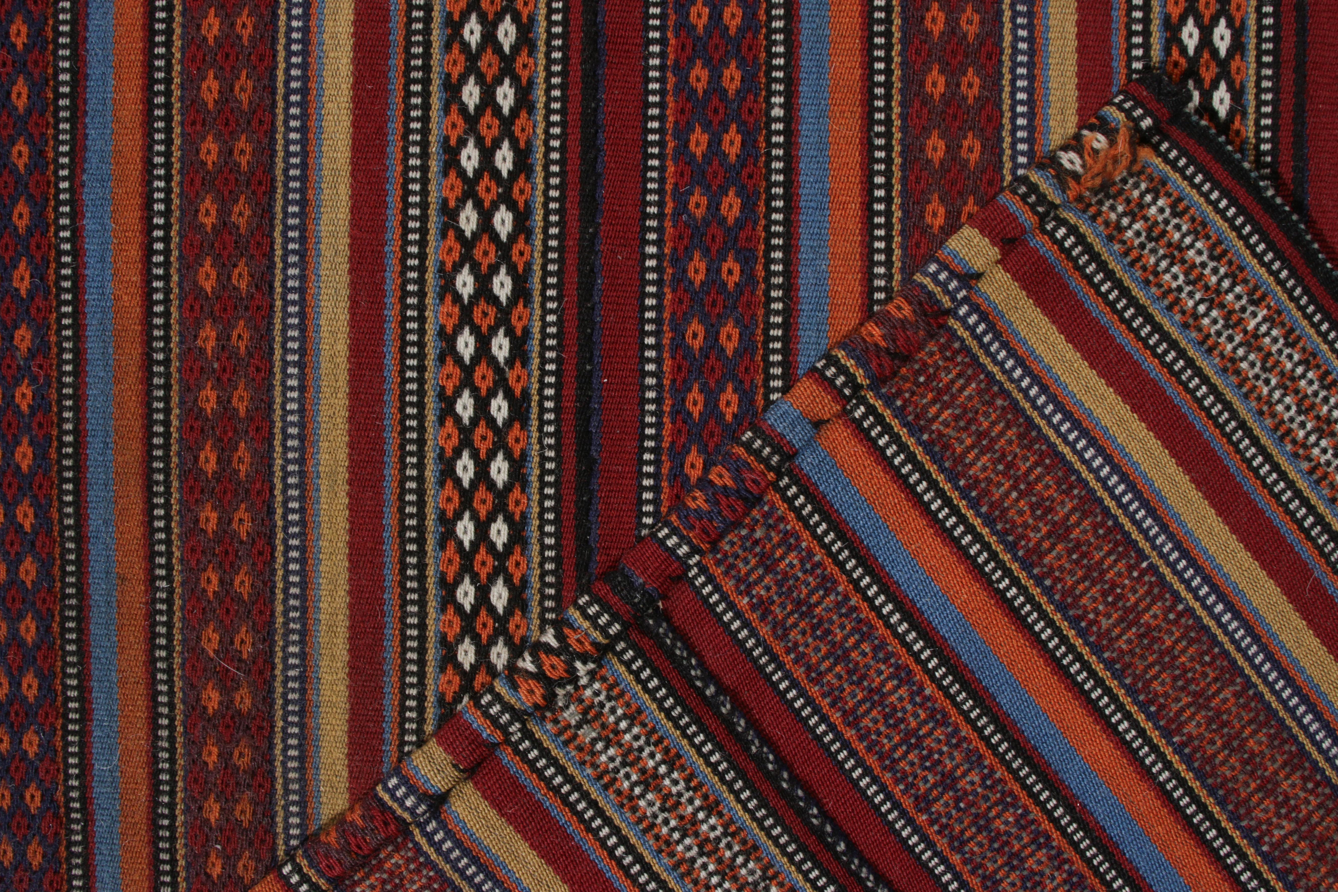 Wool Handwoven Vintage Kilim Runner in Red, Multicolor Stripe Pattern by Rug & Kilim For Sale
