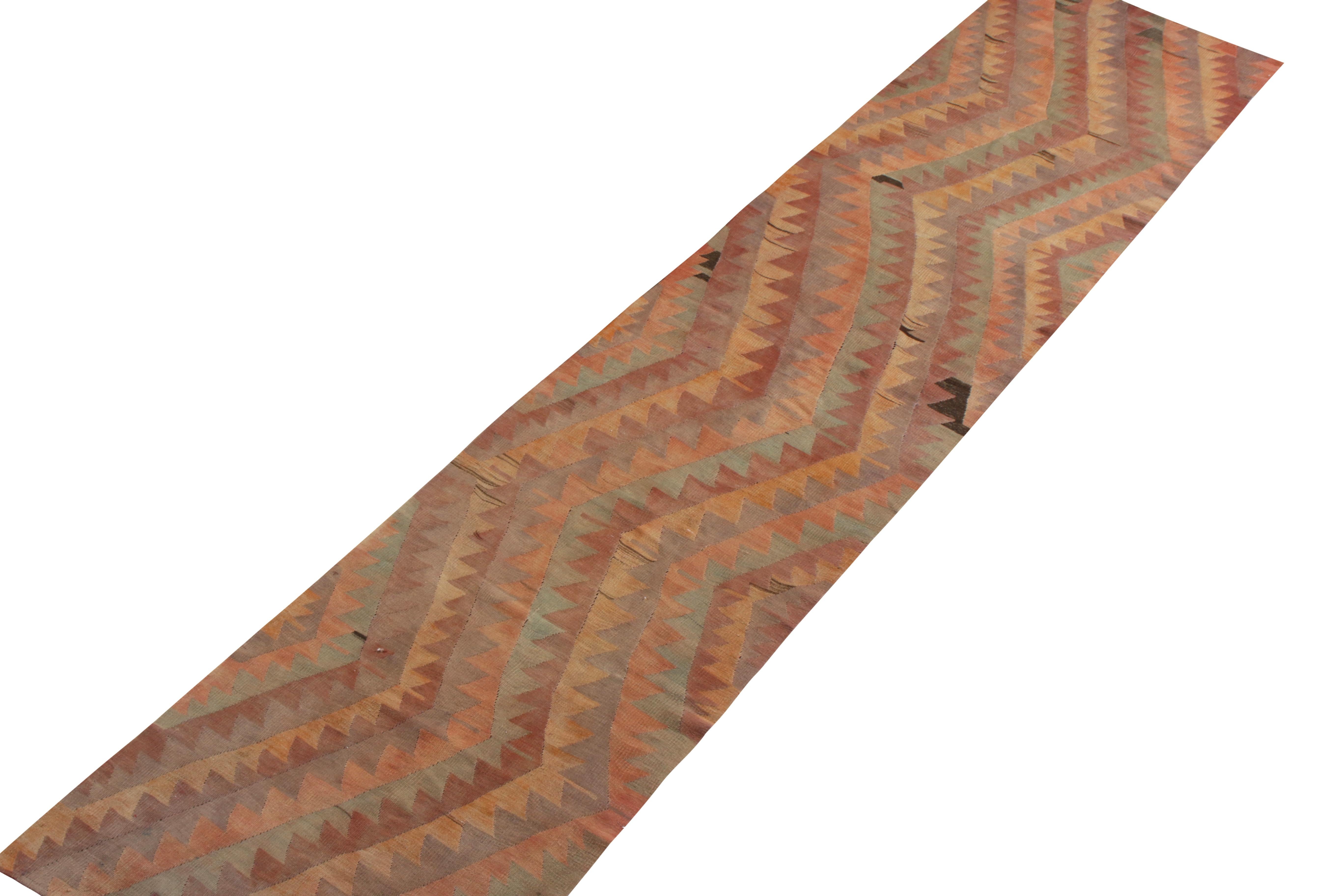 Tribal Vintage Kilim Runner in Rust & Multicolor Chevron Pattern by Rug & Kilim For Sale