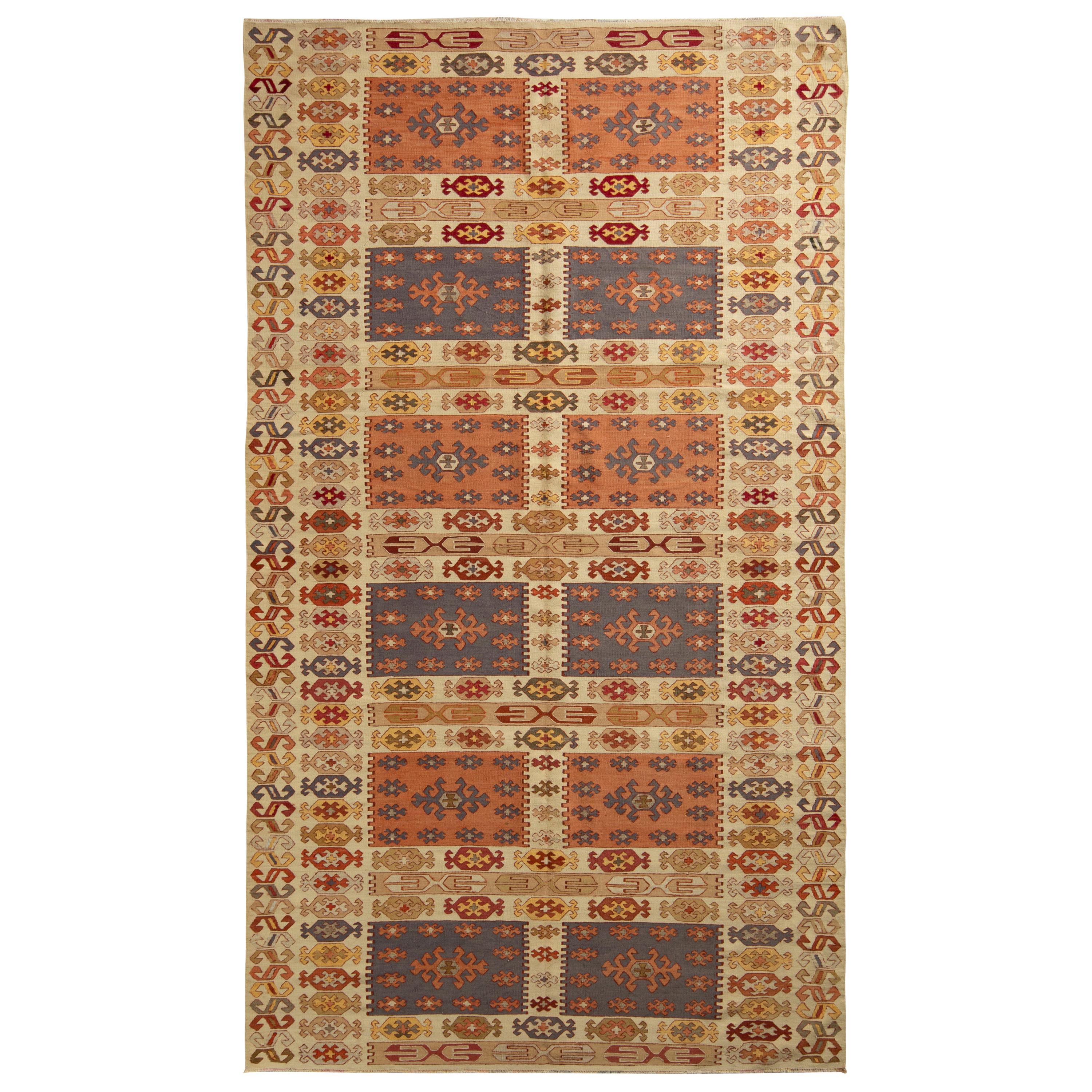 Handwoven Vintage Rug in Orange Beige Geometric AllOver Pattern by Rug
