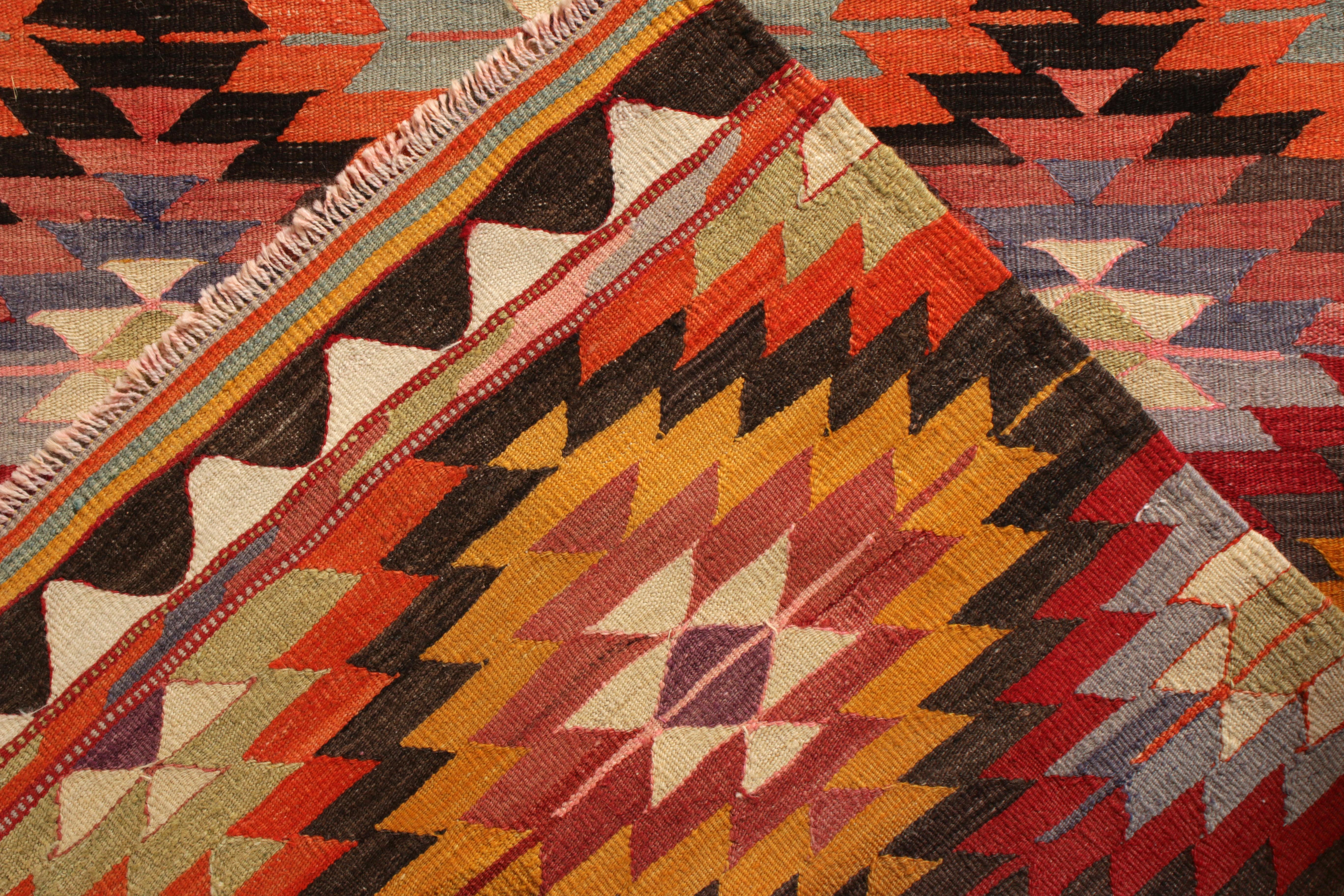 Hand-Knotted Handwoven Vintage Mid-Century Kilim Rug  Geometric Pattern by Rug & Kilim For Sale