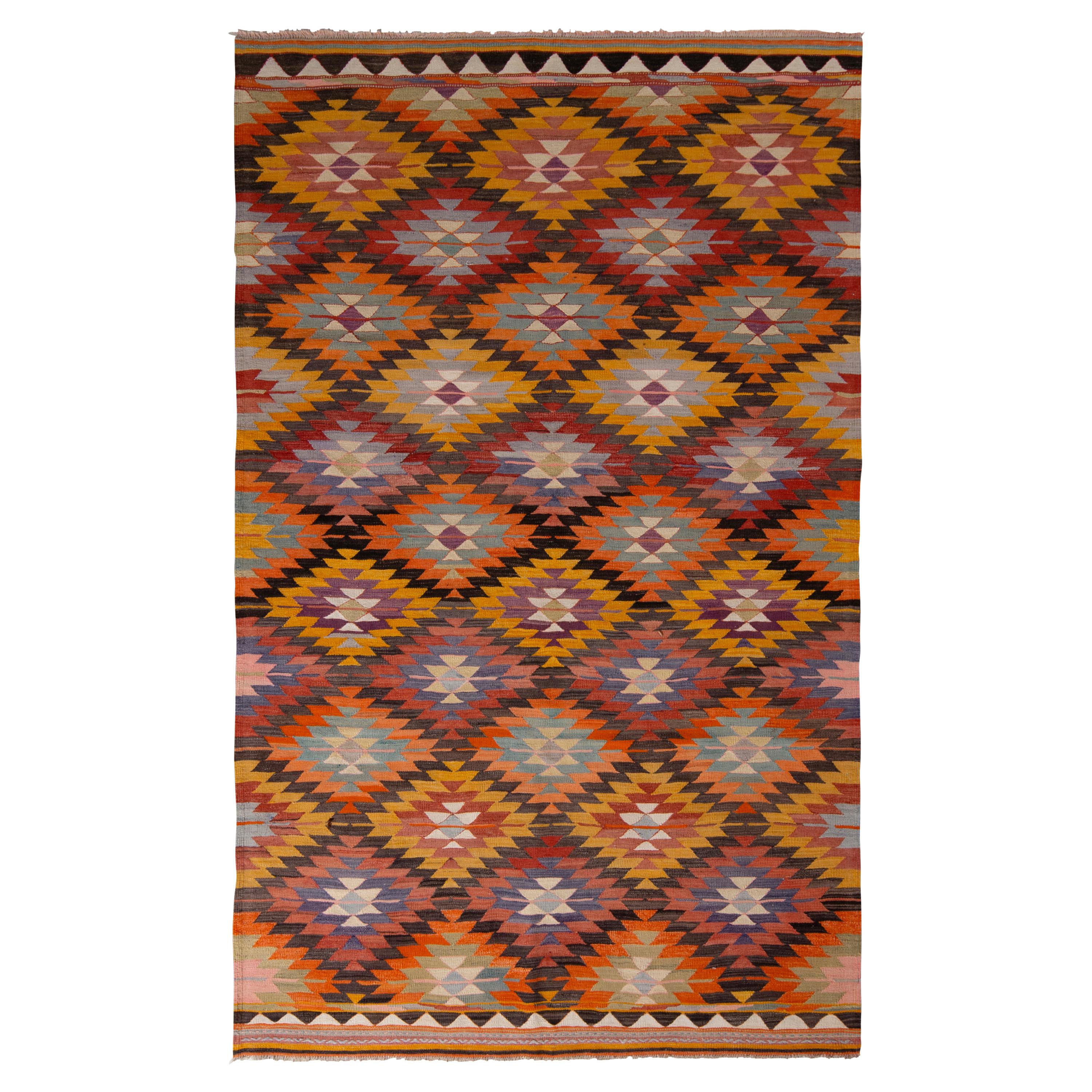 Handwoven Vintage Mid-Century Kilim Rug  Geometric Pattern by Rug & Kilim For Sale