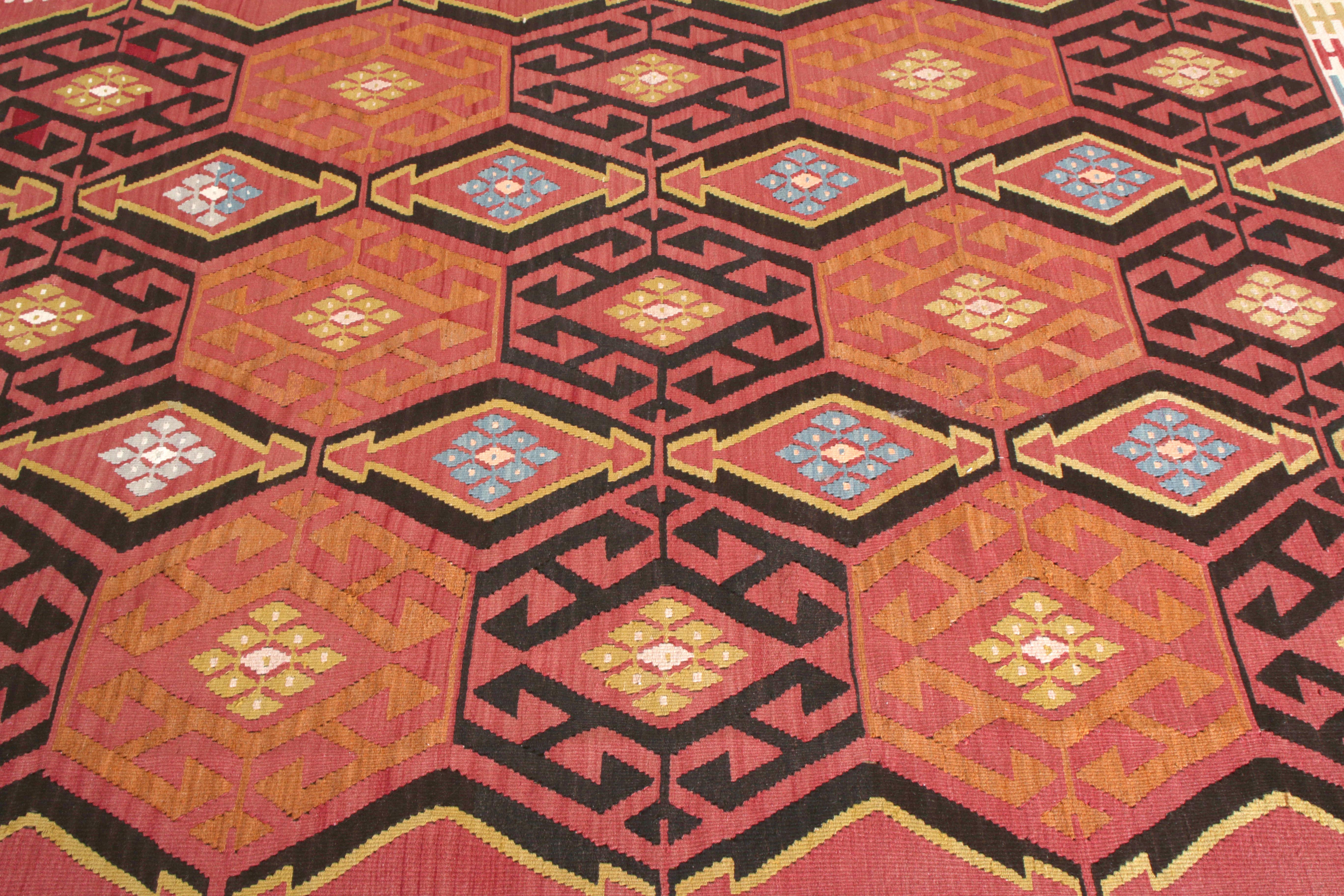 Turkish Handwoven Vintage Mid-Century Kilim Rug Tribal Geometric Pattern by Rug & Kilim For Sale