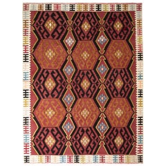 Tapis Kilim vintage tissé à la main mi-siècle à motifs géométriques tribaux par Rug & Kilim