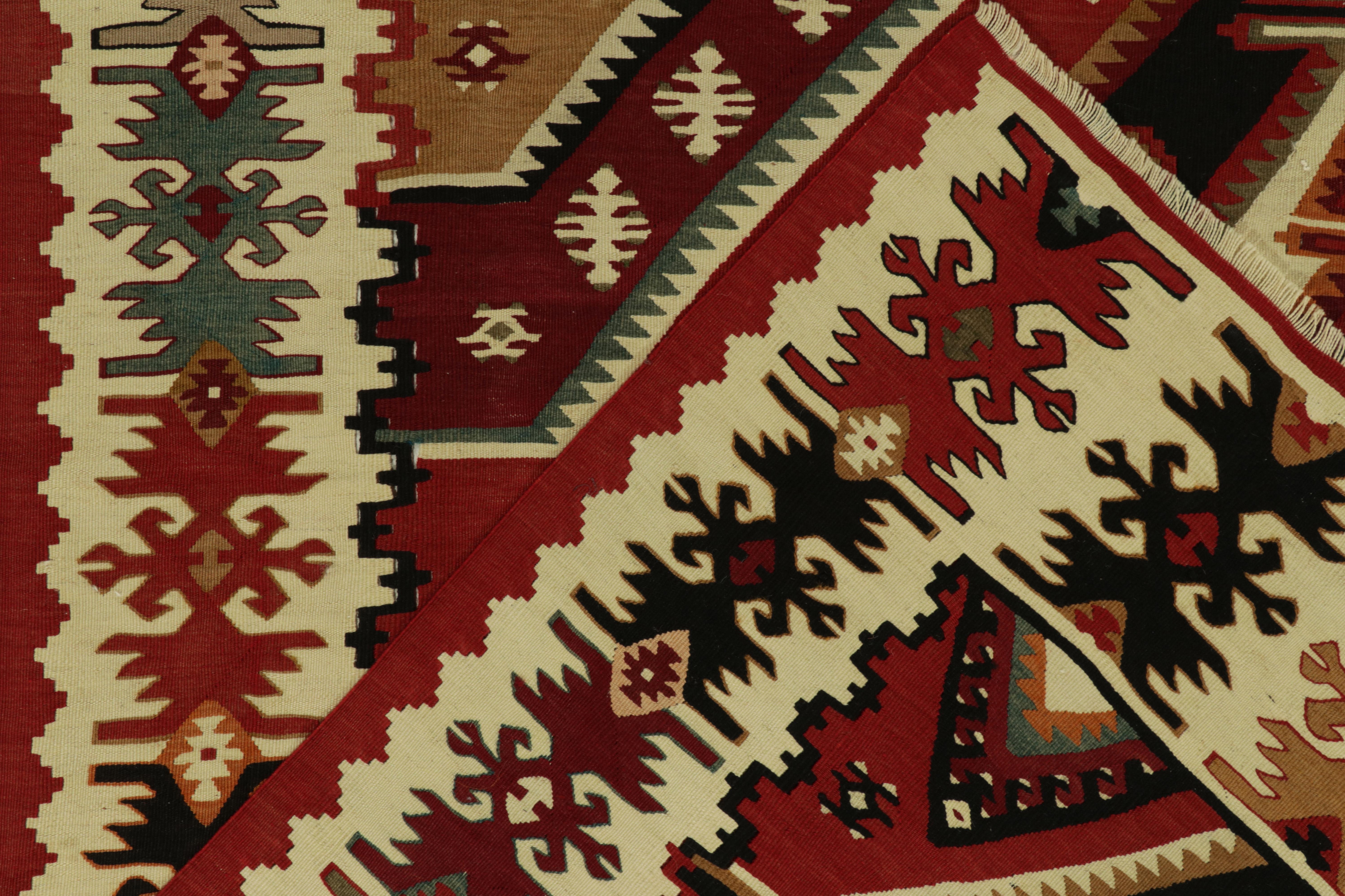 Wool Vintage Midcentury Kilim Rug in Red Geometric All-Over Pattern by Rug & Kilim For Sale