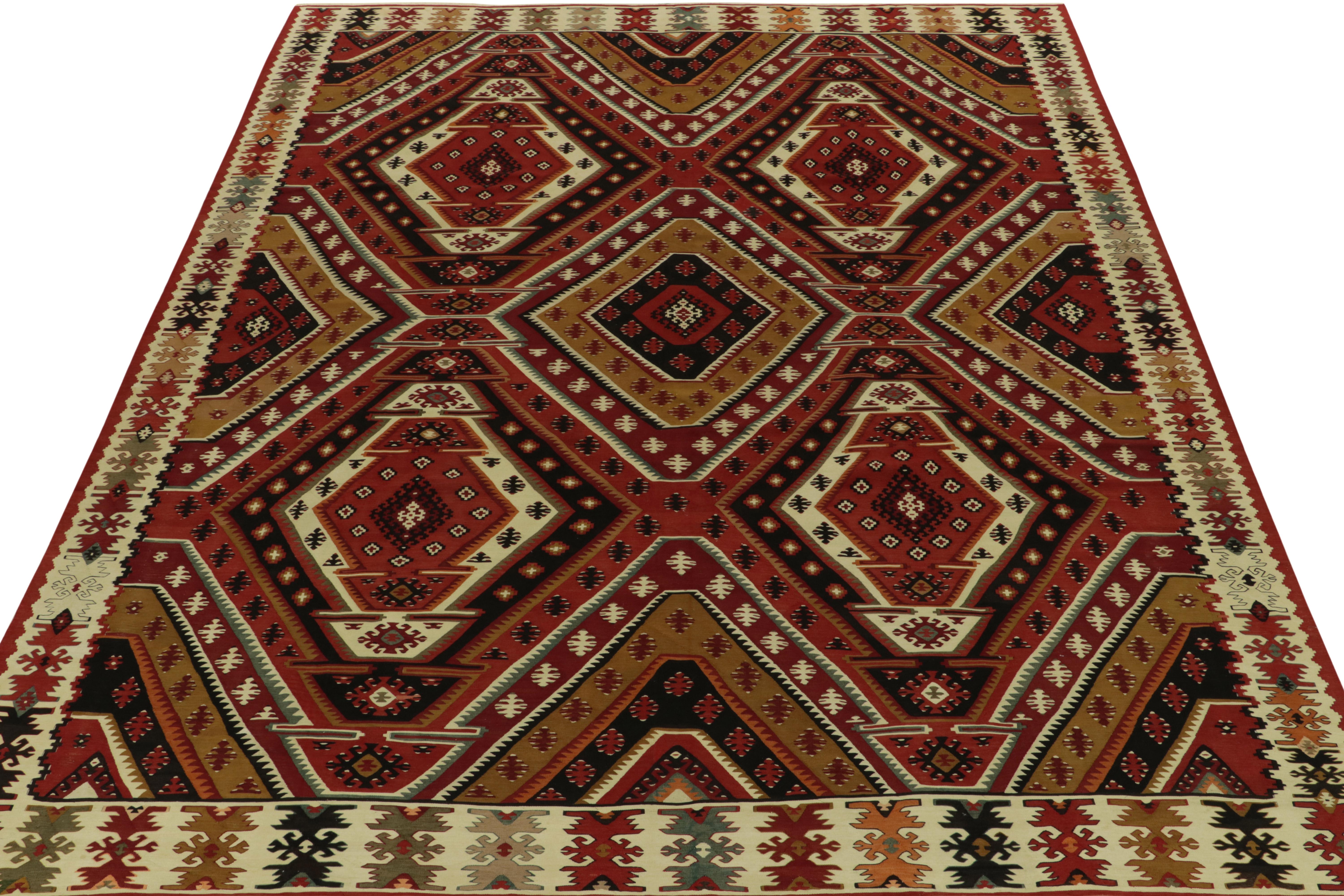 Turkish Vintage Midcentury Kilim Rug in Red Geometric All-Over Pattern by Rug & Kilim For Sale