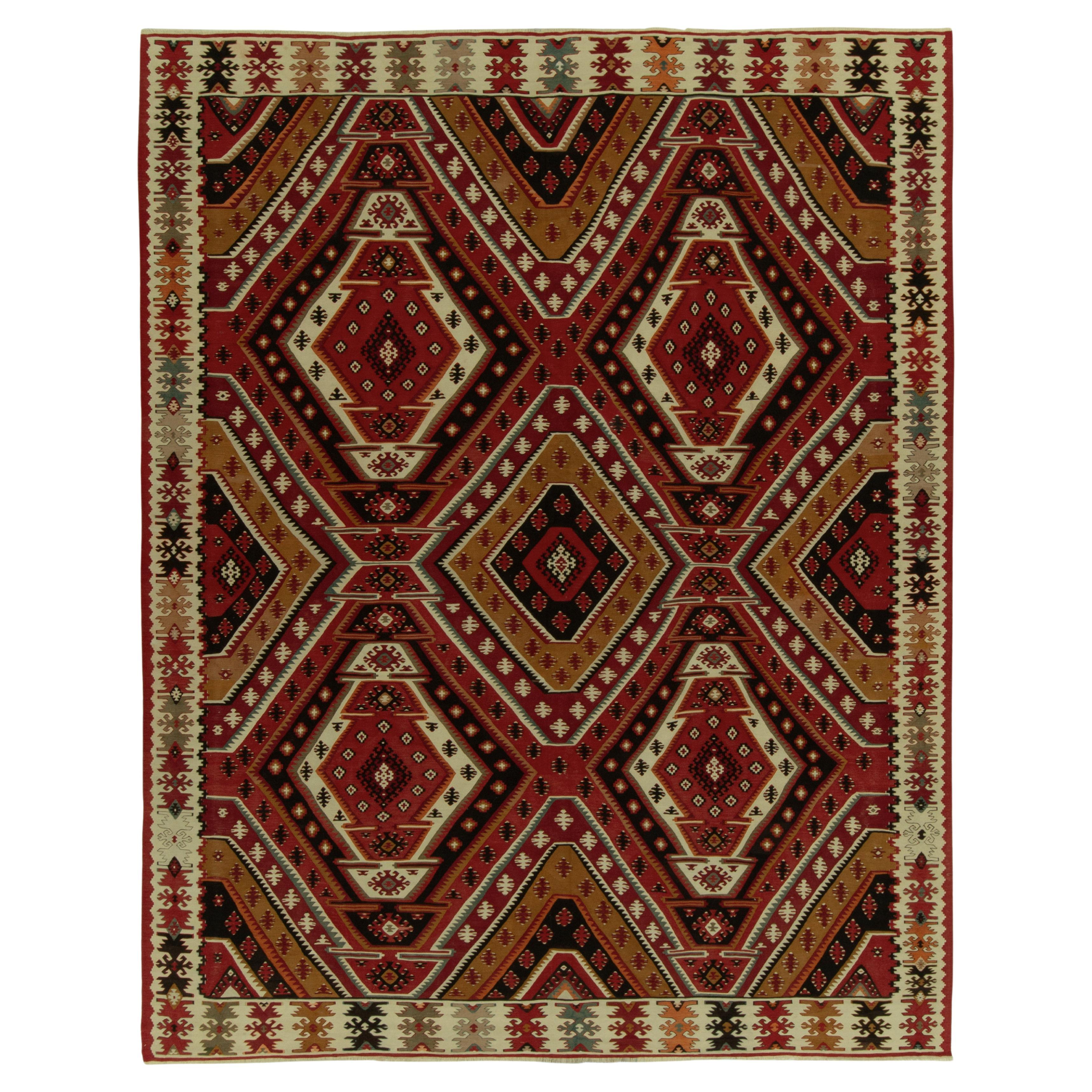 Vintage Midcentury Kilim Rug in Red Geometric All-Over Pattern by Rug & Kilim For Sale
