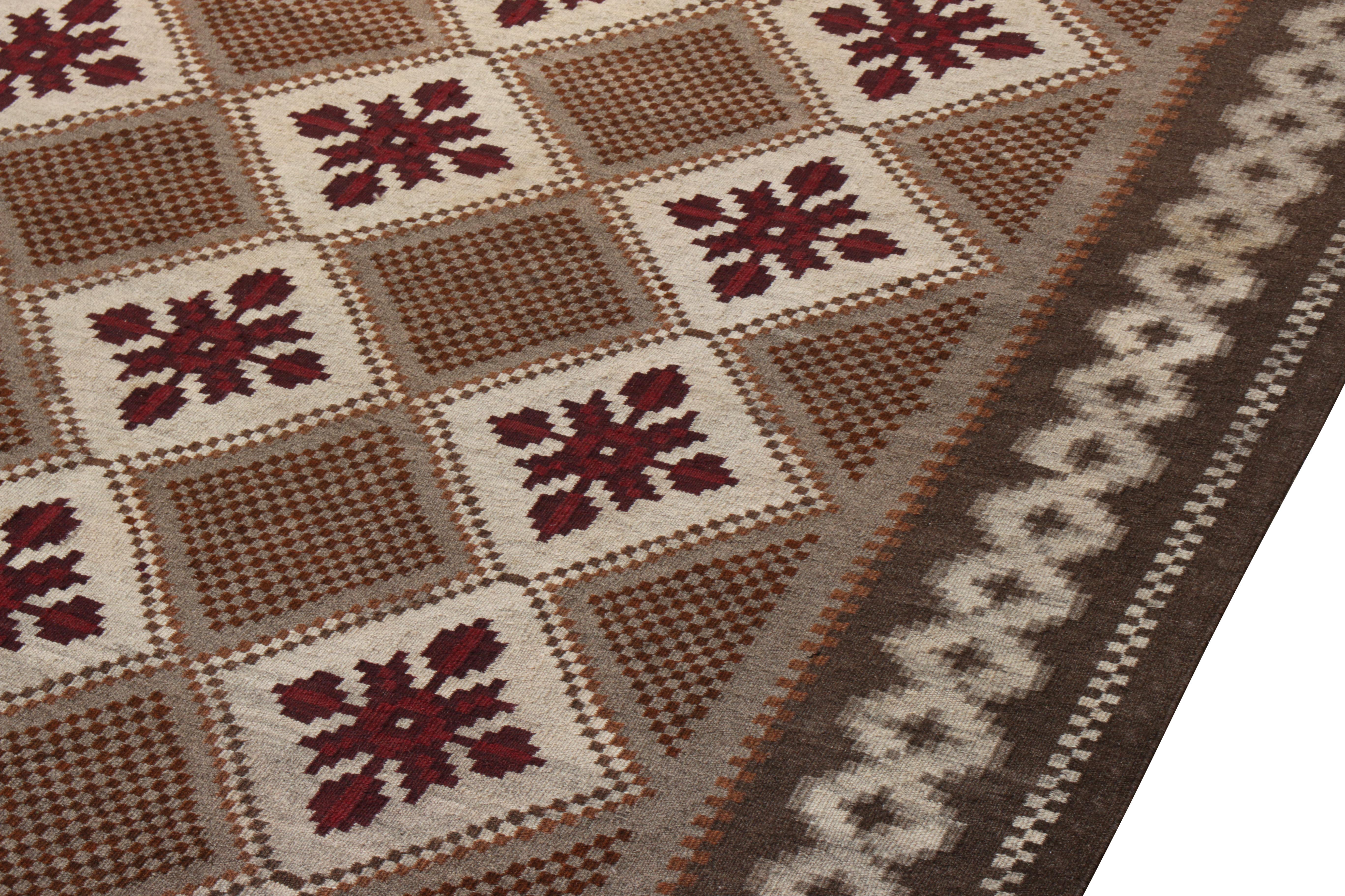 Hand-Knotted Handwoven Vintage Moldavian Rug in Beige-Brown, Floral Pattern by Rug & Kilim For Sale