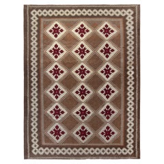 Handwoven Retro Moldavian Rug in Beige-Brown, Floral Pattern by Rug & Kilim