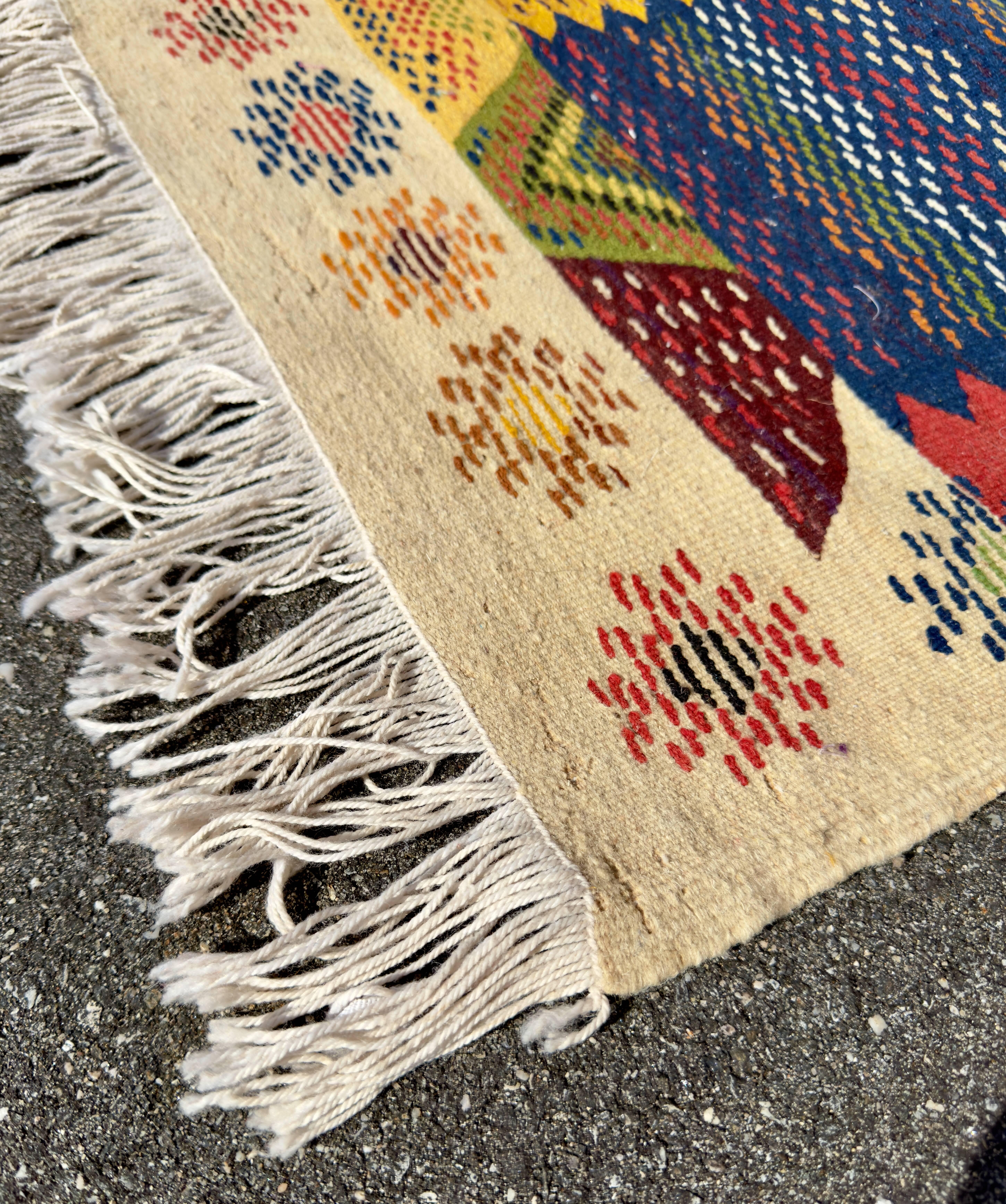 Handwoven Vintage Moroccan Rug in Wool with Organic Multi-Color Dye In Good Condition For Sale In Plainview, NY
