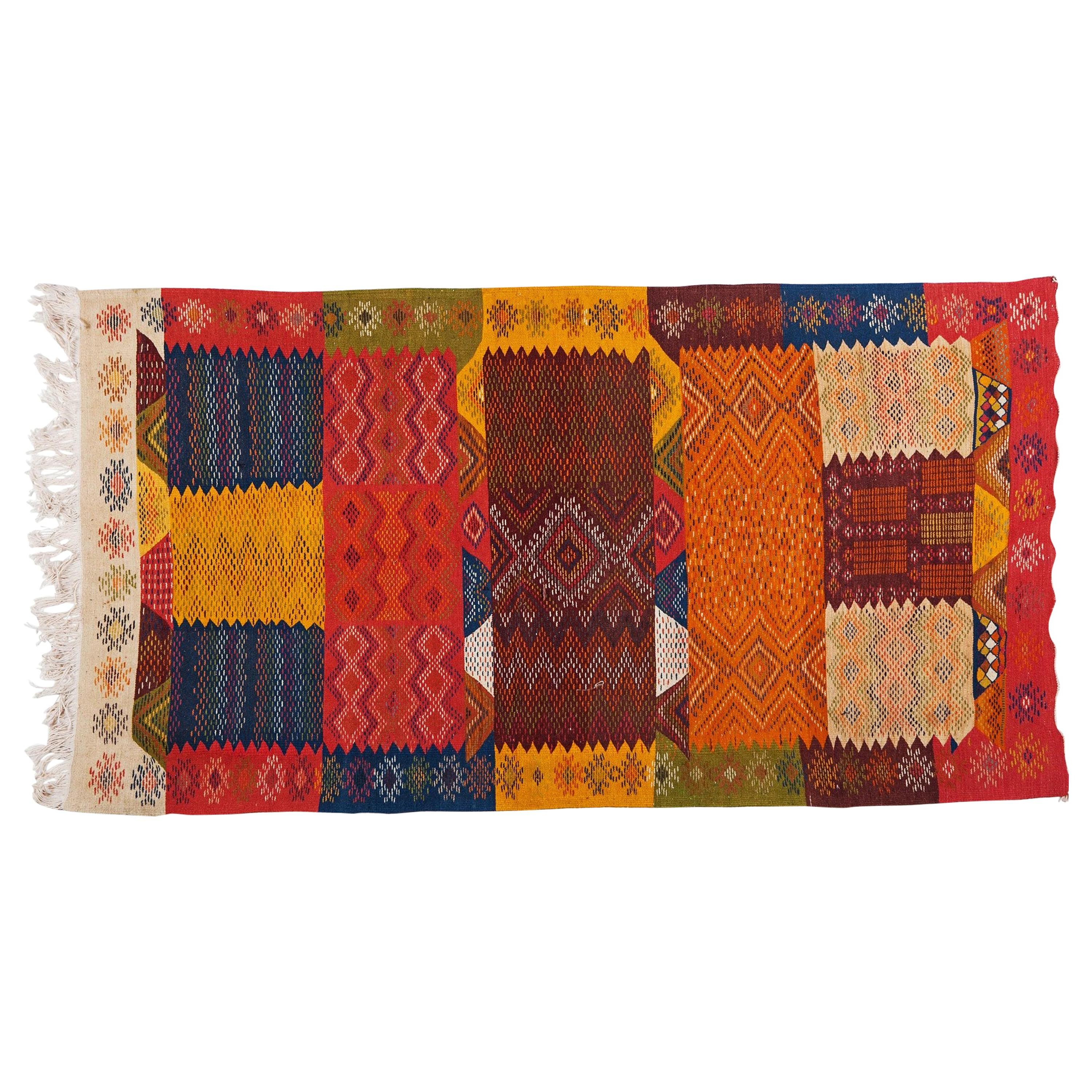 Handwoven Vintage Moroccan Rug in Wool with Organic Multi-Color Dye