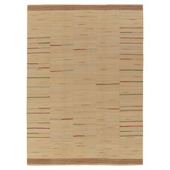 Handwoven Vintage Paneled Kilim in Beige-Brown with Colorful Accent Stripes