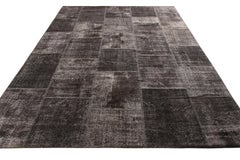 Handwoven Vintage Patchwork Rug in Black, Gray, Geometric Pattern by Rug & Kilim
