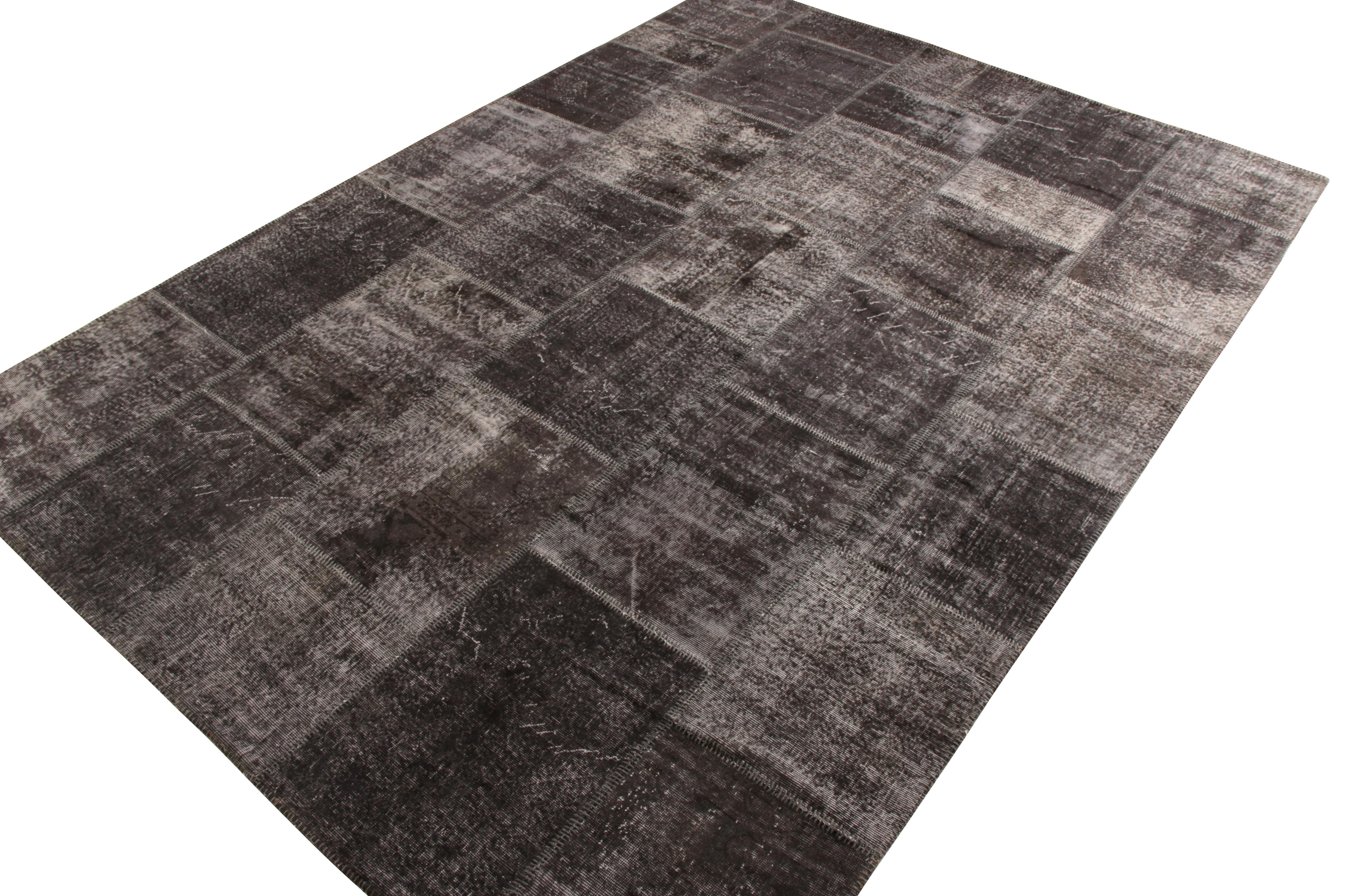 Turkish Handwoven Vintage Patchwork Rug in Black, Gray, Geometric Pattern by Rug & Kilim For Sale